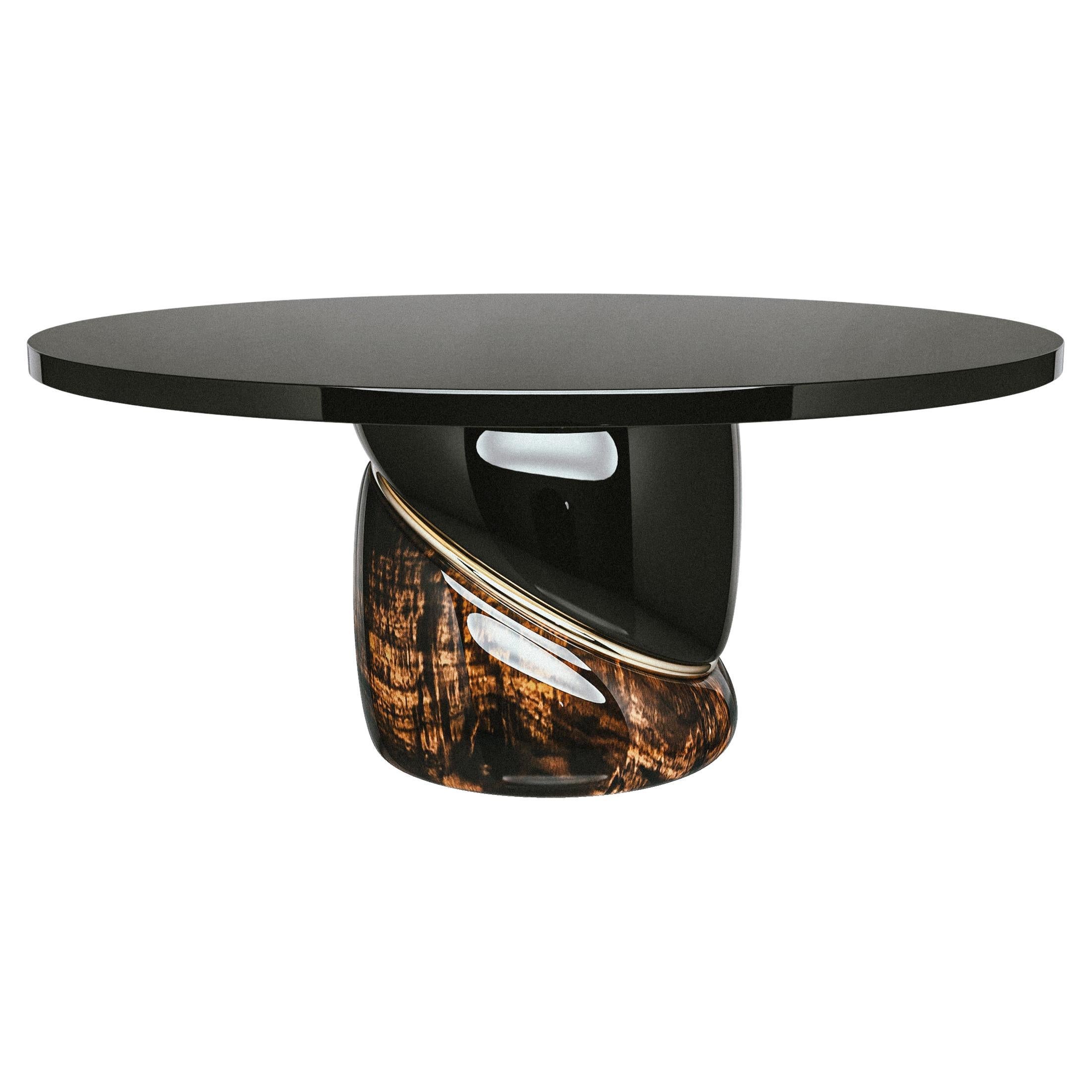 Table ronde "Sparrow" avec détails en acier inoxydable et en bronze, faite à la main, Istanbul en vente