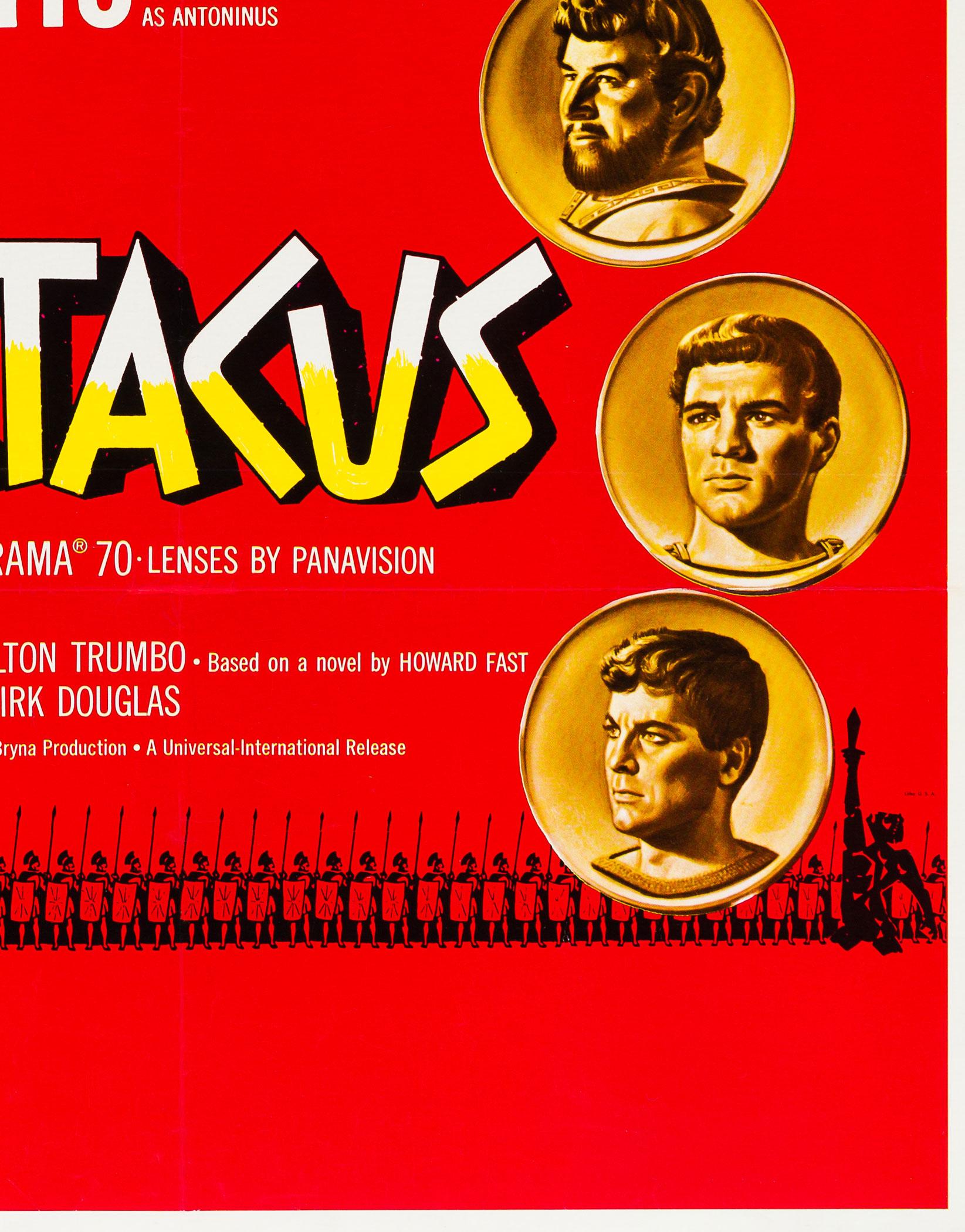 Die sehr seltene Roadshow US 1 Sheet für Stanley Kubricks Epos Spartacus mit Artwork von zwei Plakatkünstler Legenden Reynold Brown (die goldenen Münzen) und Saul Bass.

Dieses alte Filmplakat wurde professionell gereinigt, entsäuert und mit einem