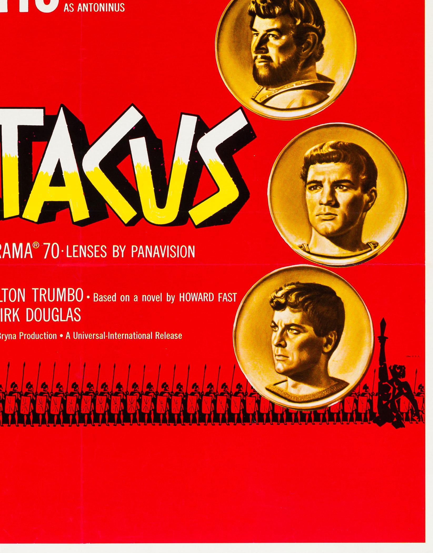 The very rare roadshow US 1 Sheet for Stanley Kubrick’s epic Spartacus featuring artwork by two poster artist legends Reynold Brown (the golden coins) and Saul Bass.

This vintage movie poster has been professionally cleaned, de-acidified and