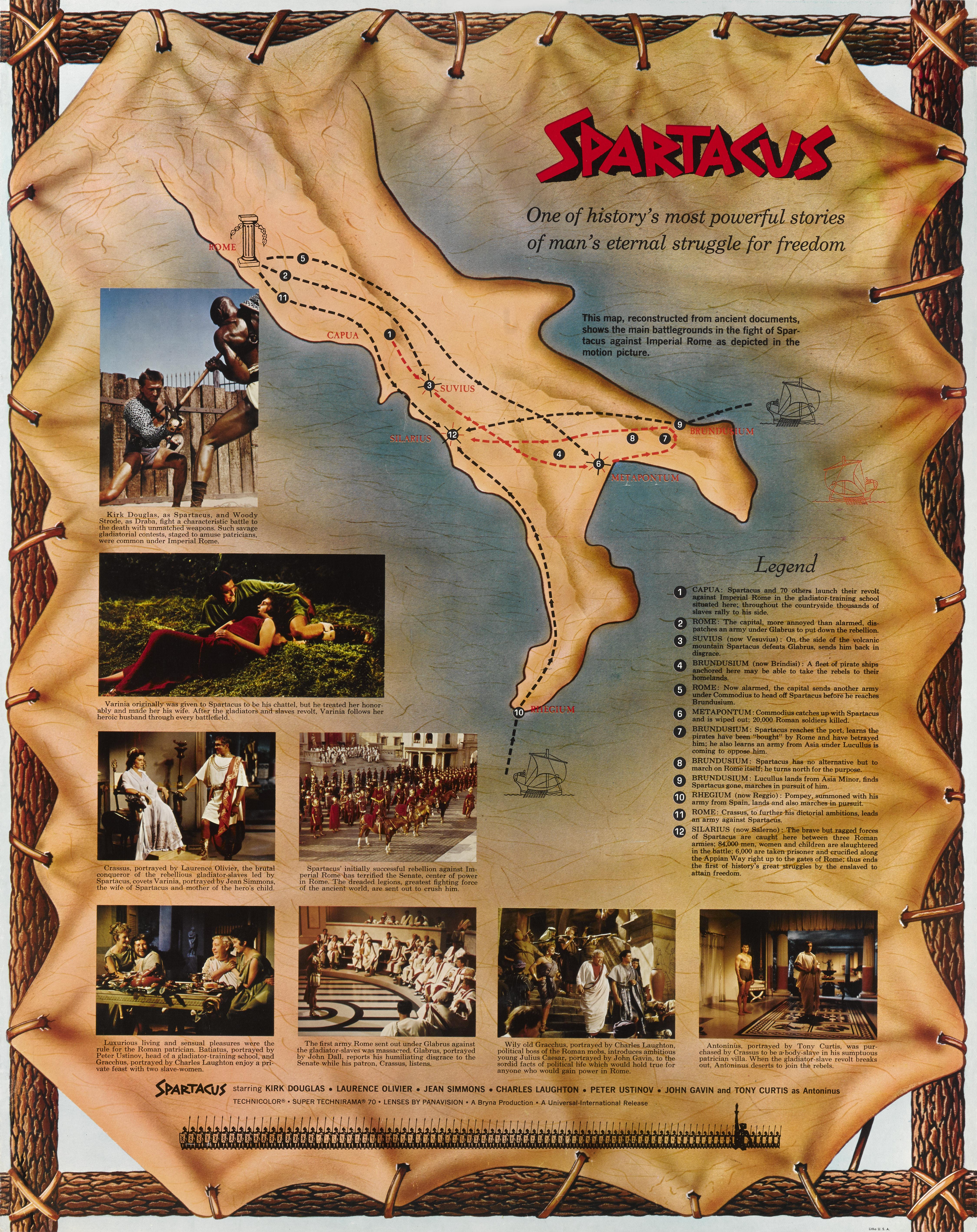 Original Special Road show style US film poster for “Spartacus” (1960) This film was directed by Stanley Kubrick and stared Kirk Douglas, Laurence Olivier, Charles Laughton, Tony Curtis, Jean Simmons, Peter Ustinov, John Gavin. This epic historical