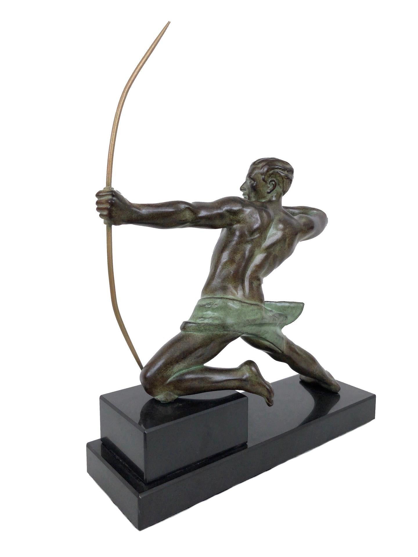 French Spartan Archer Warrior Sculpture in Spelter, Spartiate by Max Le Verrier