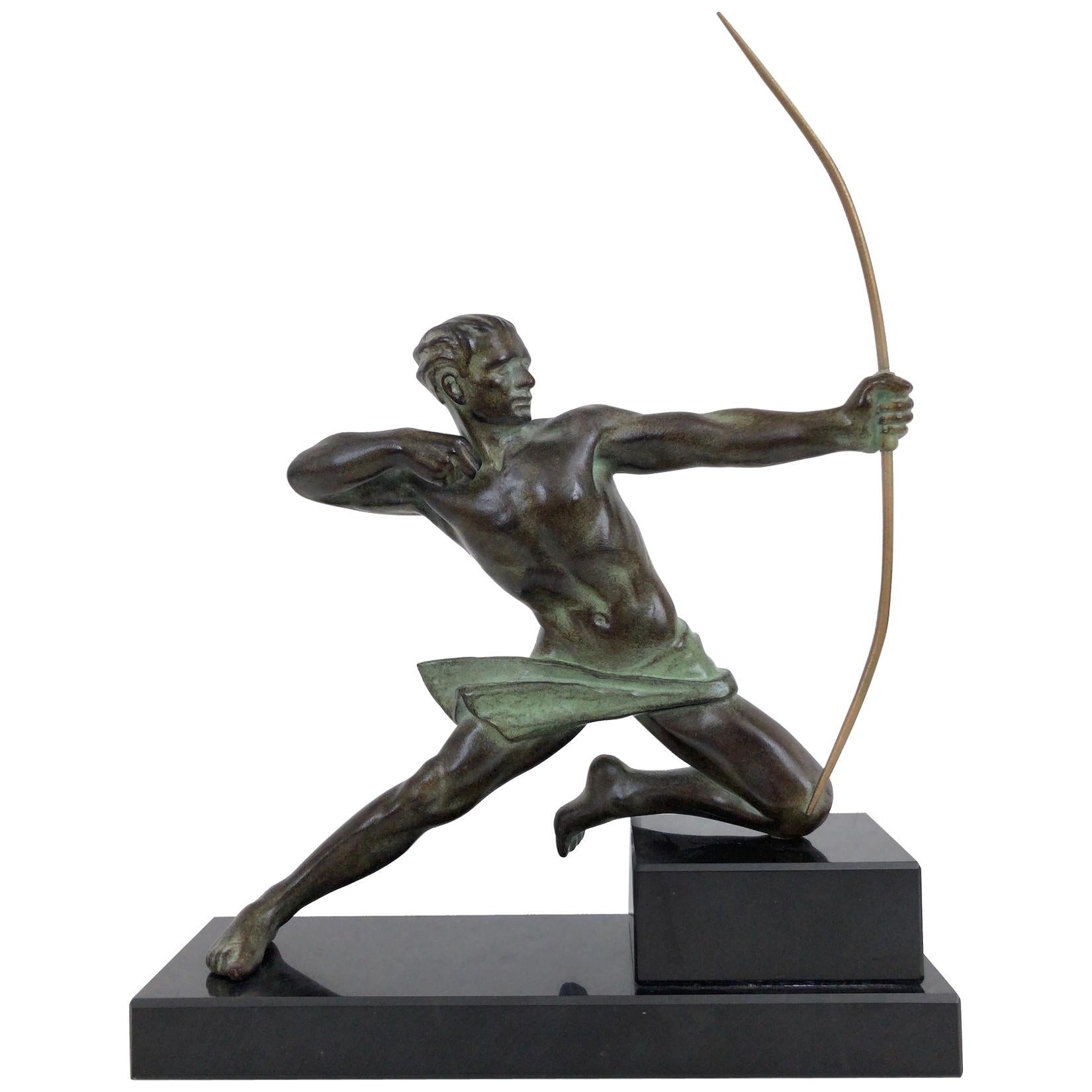 Spartan Archer Warrior Sculpture in Spelter, Spartiate by Max Le Verrier