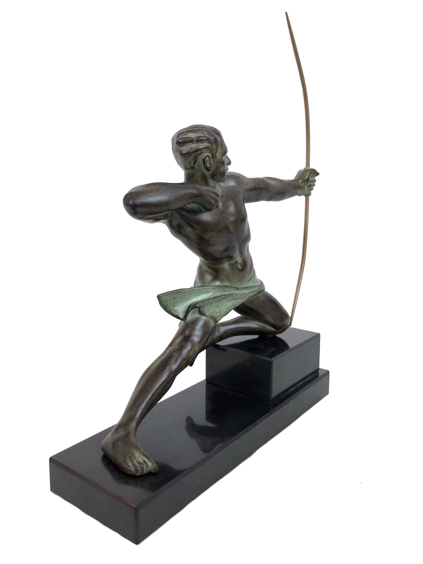 French Spartiate by Max Le Verrier Spartan Archer Warrior Sculpture in Spelter For Sale