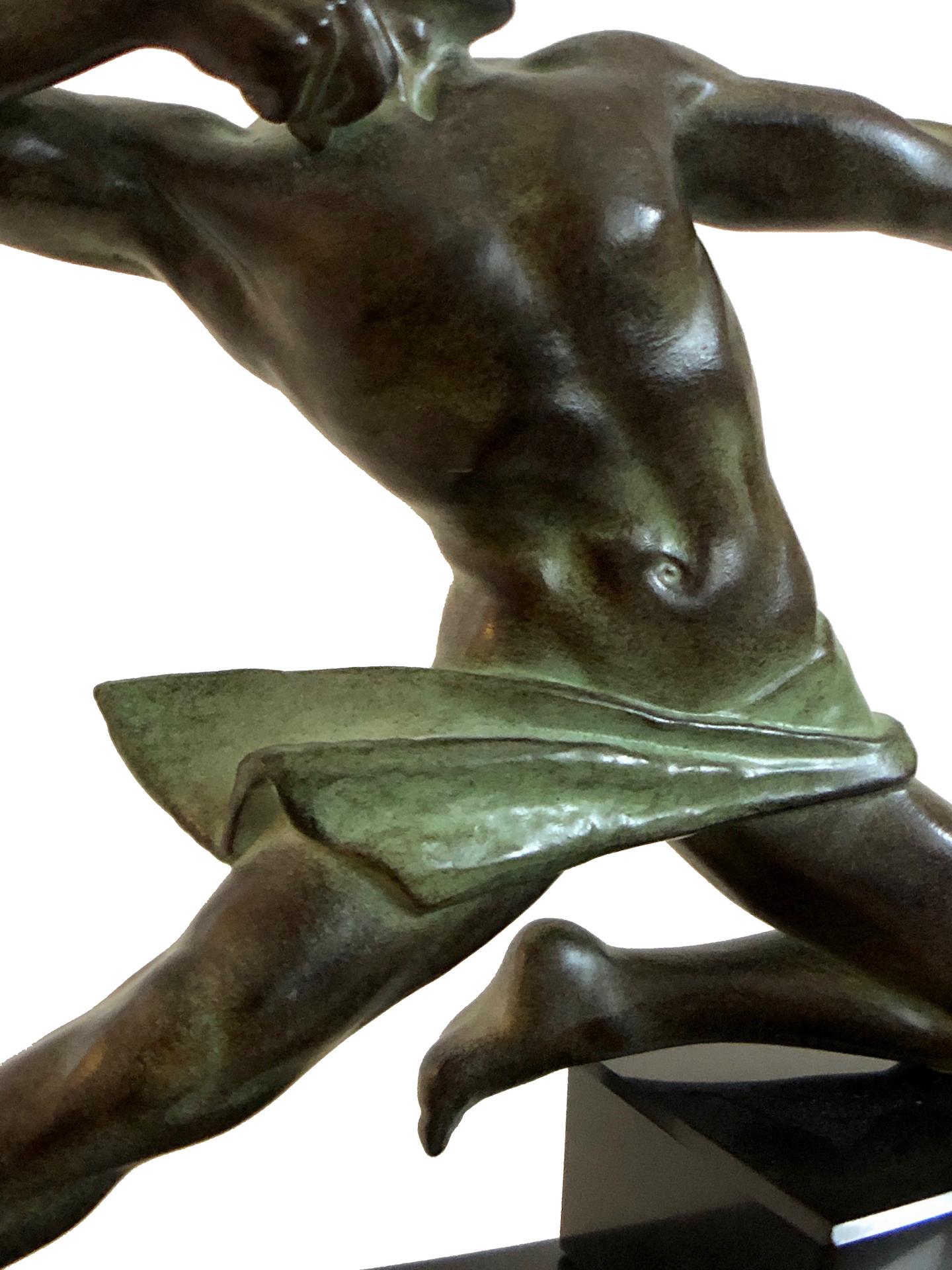 Spartiate by Max Le Verrier Spartan Archer Warrior Sculpture in Spelter For Sale 3