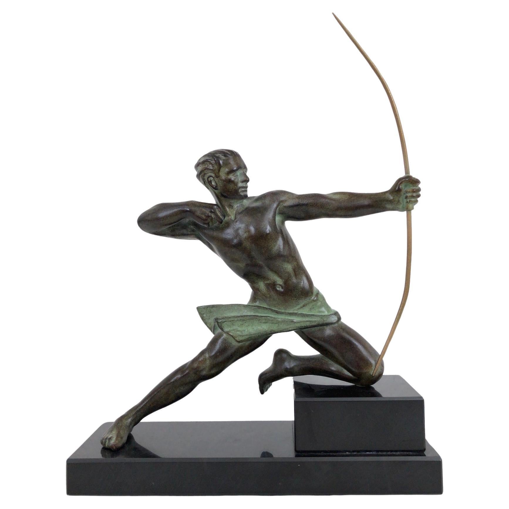 Spartiate by Max Le Verrier Spartan Archer Warrior Sculpture in Spelter For Sale