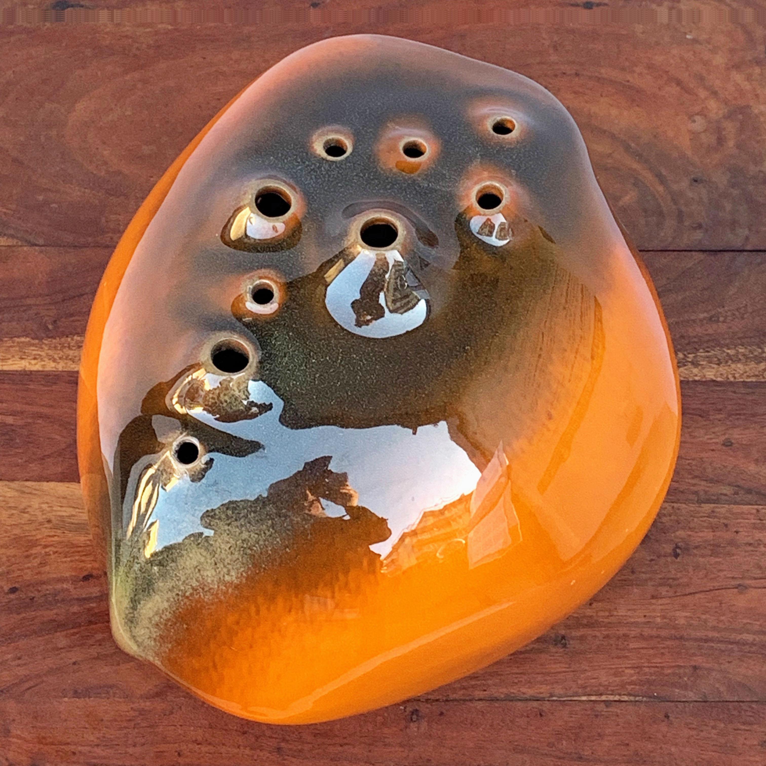 Mid-20th Century Spatial Concept, Style Lucio Fontana, Glazed Ceramic Vase, Orange, Italy, 1960s For Sale