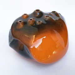 Spatial Concept, Style Lucio Fontana, Glazed Ceramic Vase, Orange, Italy, 1960s