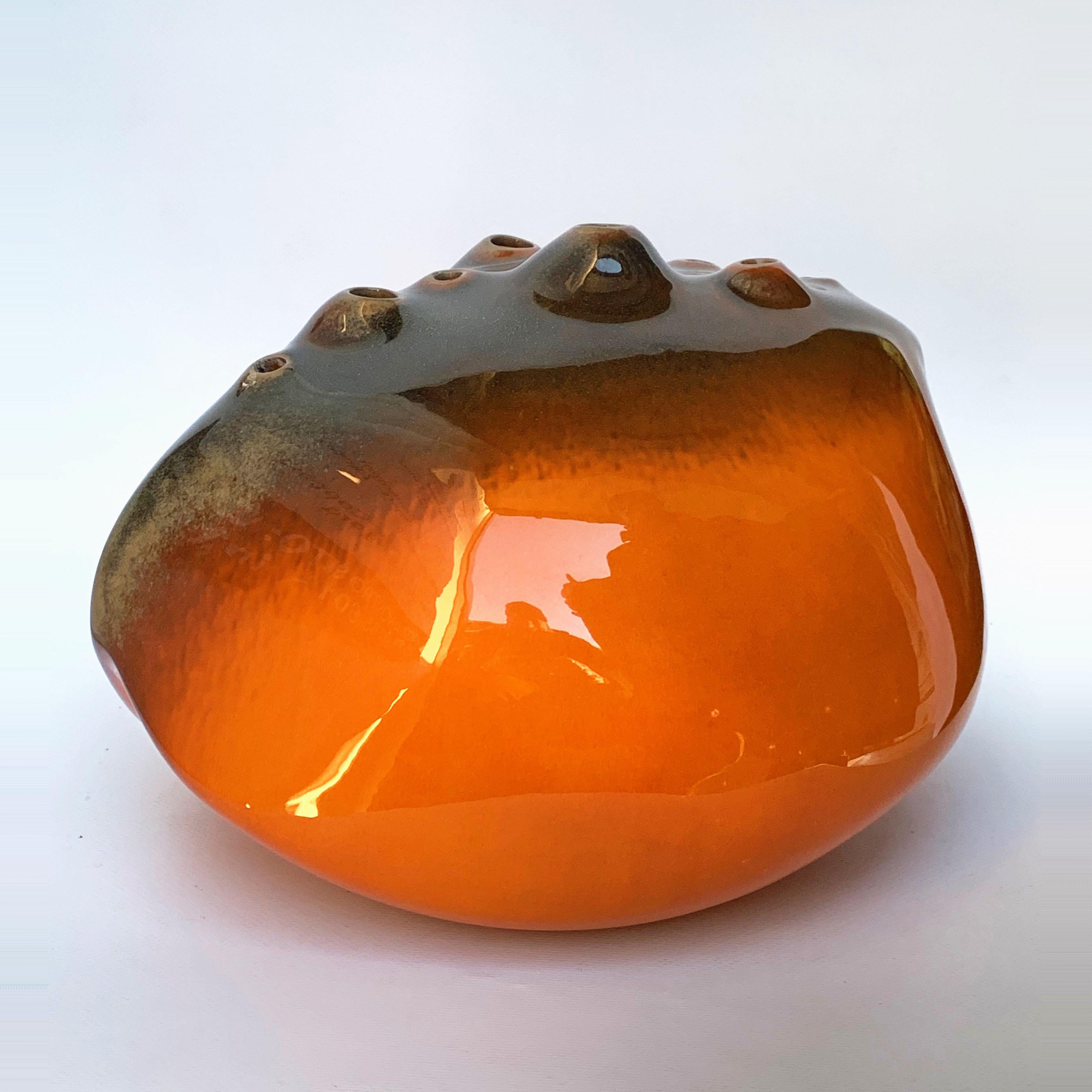 Mid-Century Modern Spatial Concept, Style Lucio Fontana, Glazed Ceramic Vase, Orange, Italy, 1960s For Sale