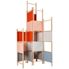 Spatial Partitions/Room Divider w/ Shelves, Natural Wood Ed. by Rive Roshan