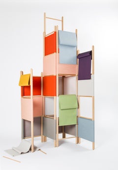 Spatial Partitions/Room Divider w/ Shelves, Natural Wood Ed. by Rive Roshan