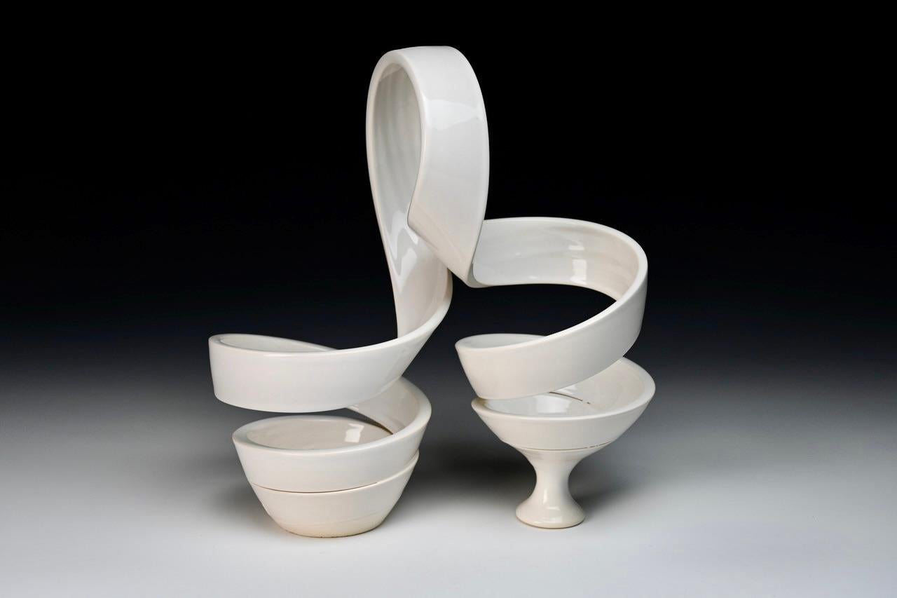 American Spatial Spiral: Arch II- White abstract ceramic sculpture by Michael Boroniec For Sale