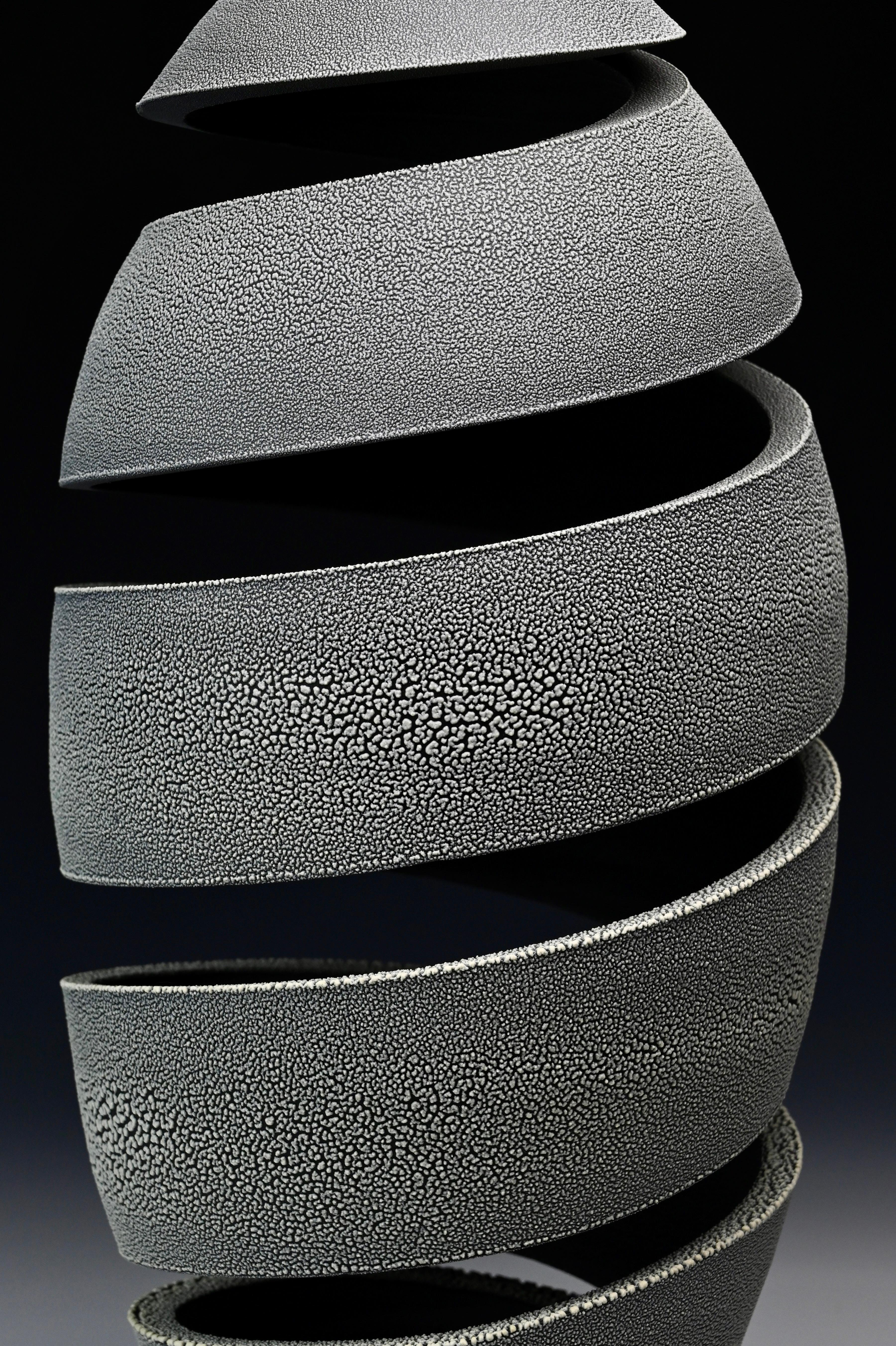 Modern Spatial Spiral: Crawl - Abstract spiral ceramic sculpture by Michael Boroniec For Sale