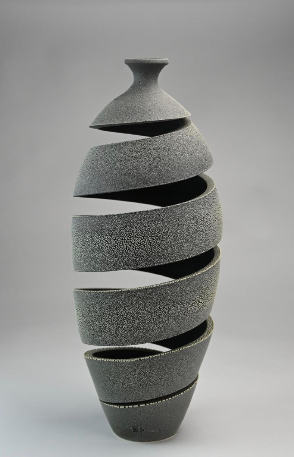 Spatial Spiral: Crawl - Abstract spiral ceramic sculpture by Michael Boroniec In New Condition For Sale In East Quogue, NY