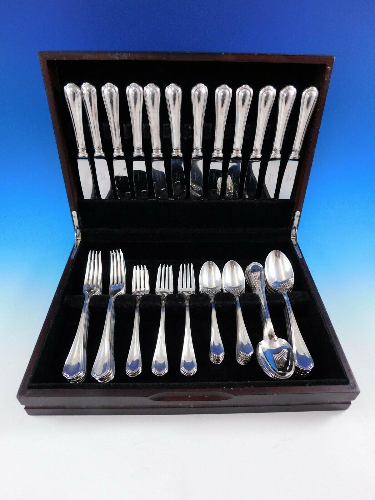Exquisite Spatours by Christofle France silver plated flatware set, 60 pieces. This set includes:

12 knives, 9