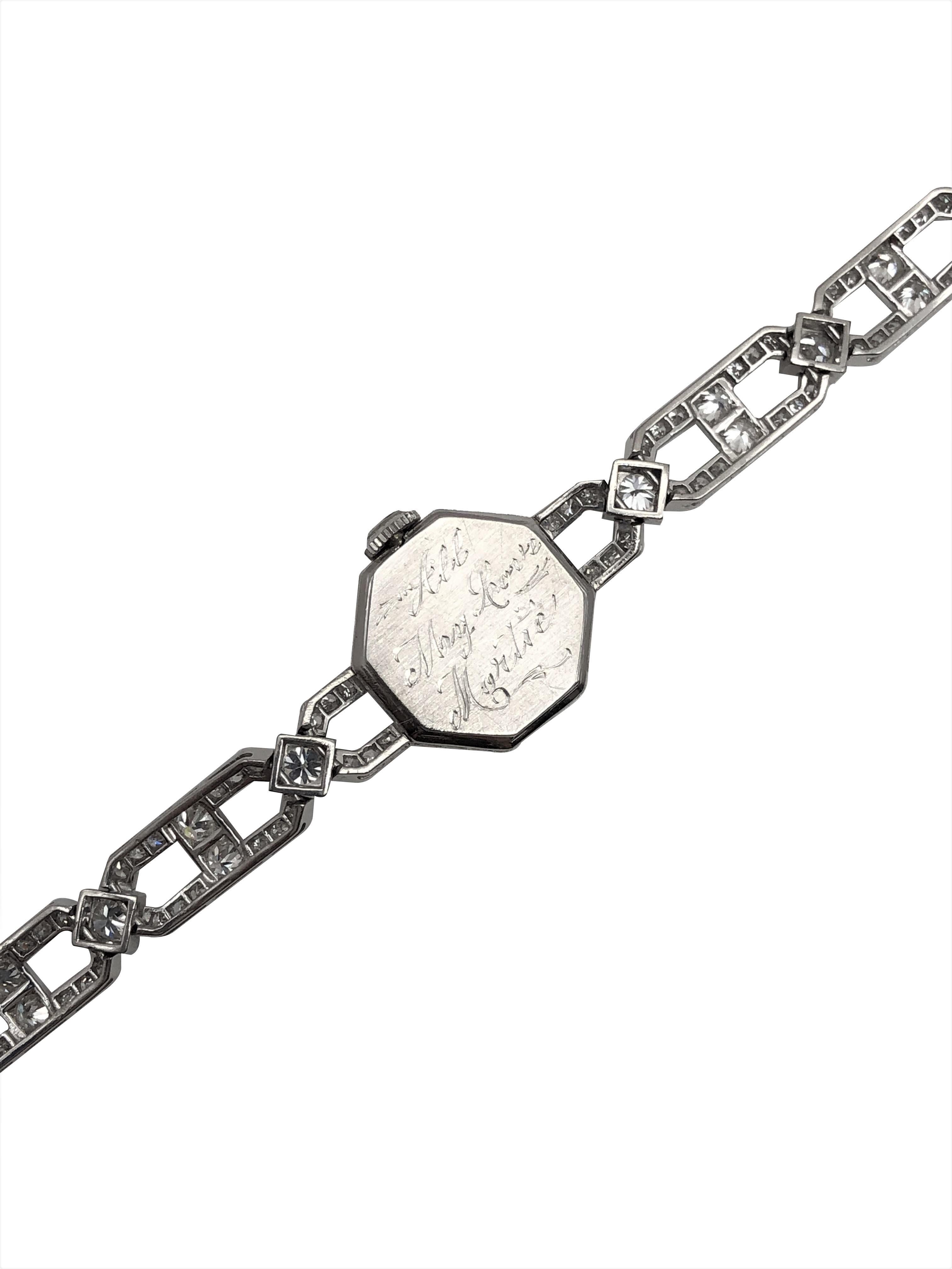 Old European Cut Spaulding Gorham Art Deco Ladies Platinum and Diamond Bracelet Watch
