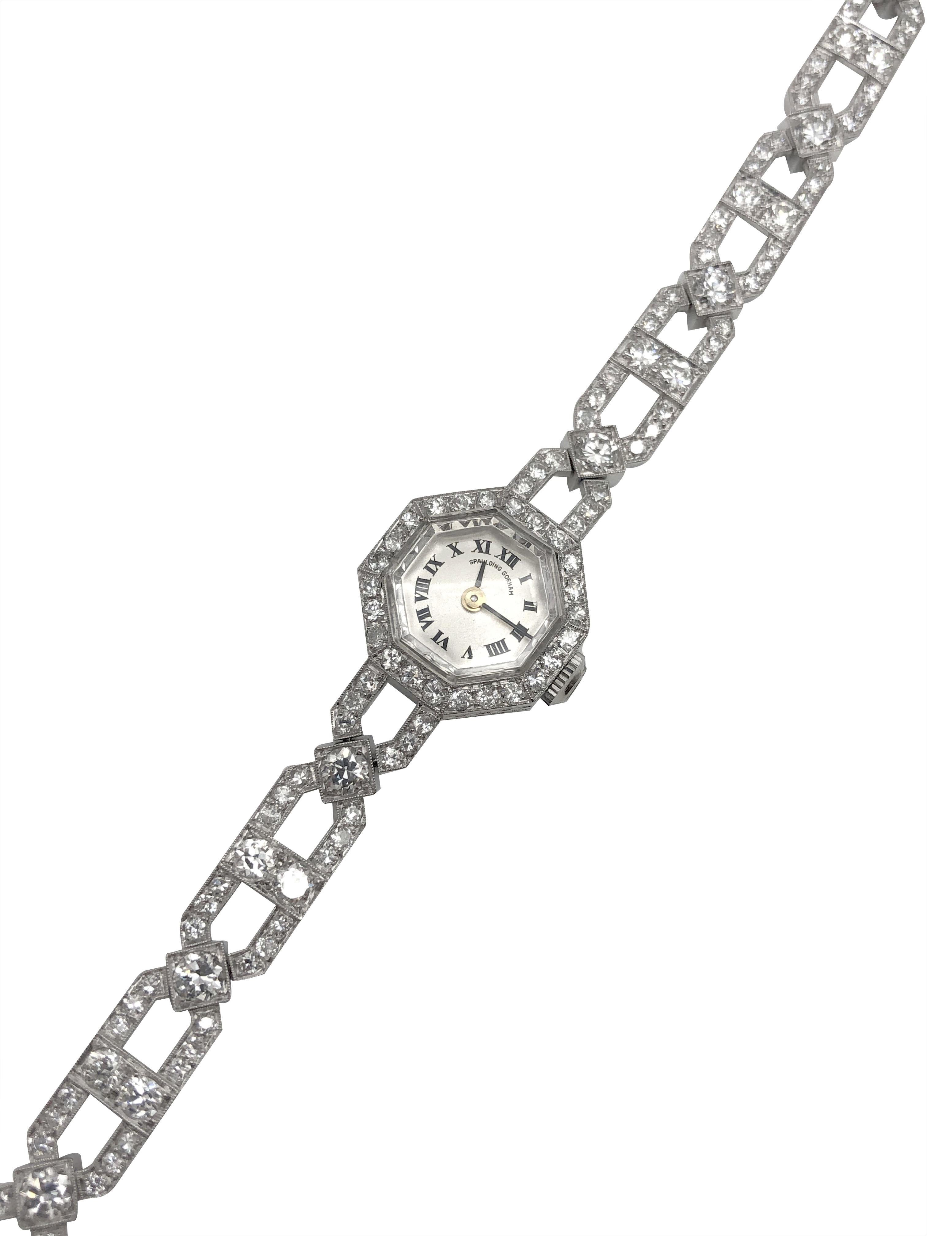 Women's Spaulding Gorham Art Deco Ladies Platinum and Diamond Bracelet Watch
