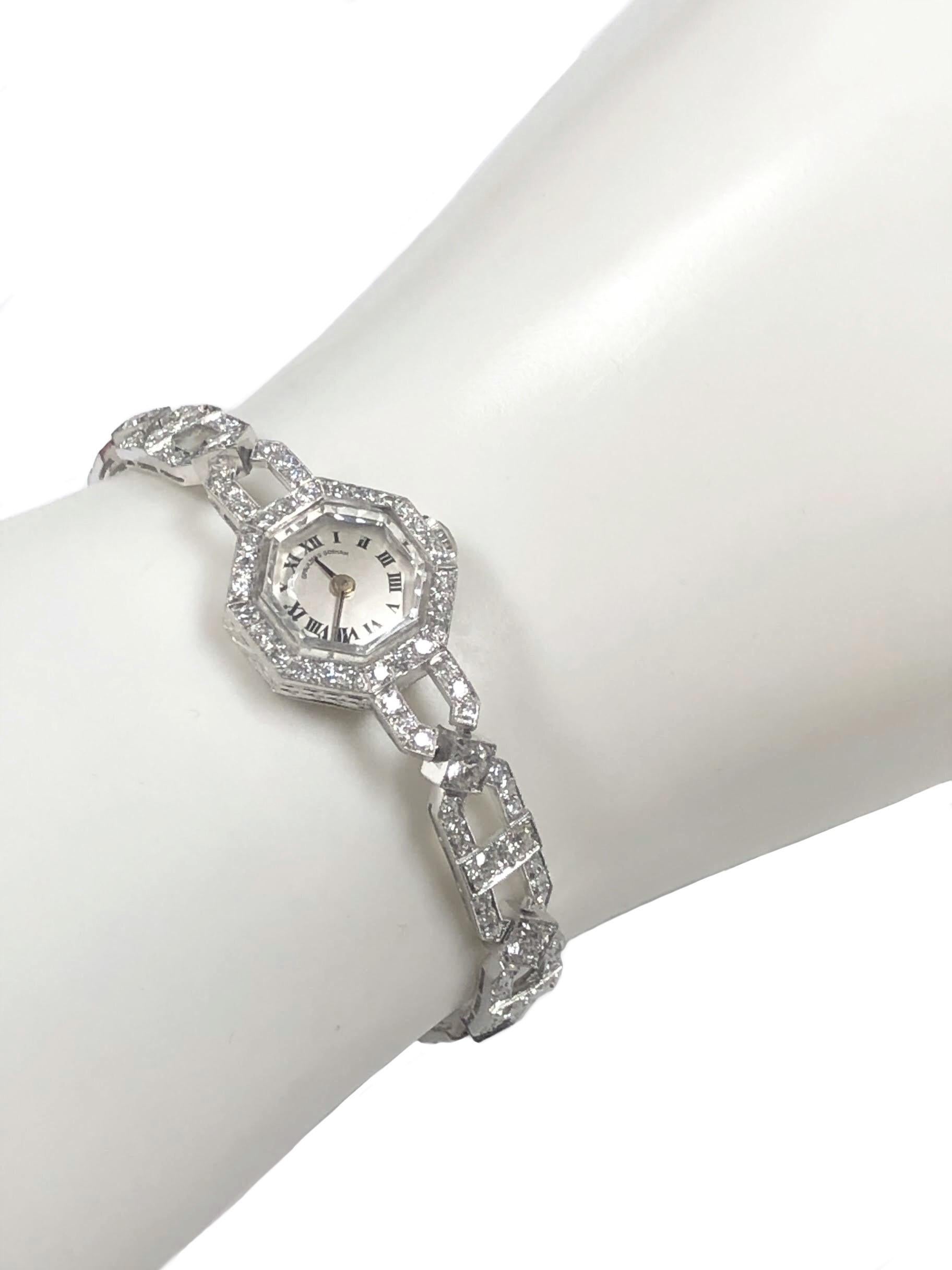 Formschöne Gorham Art Deco Damen Platin und Diamant-Armbanduhr 1