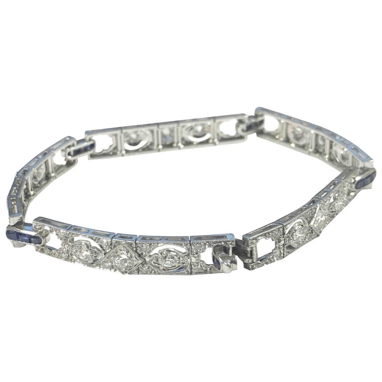 Spaulding Gorham Art Deco Platinum Diamond and Sapphire Bracelet at 1stDibs