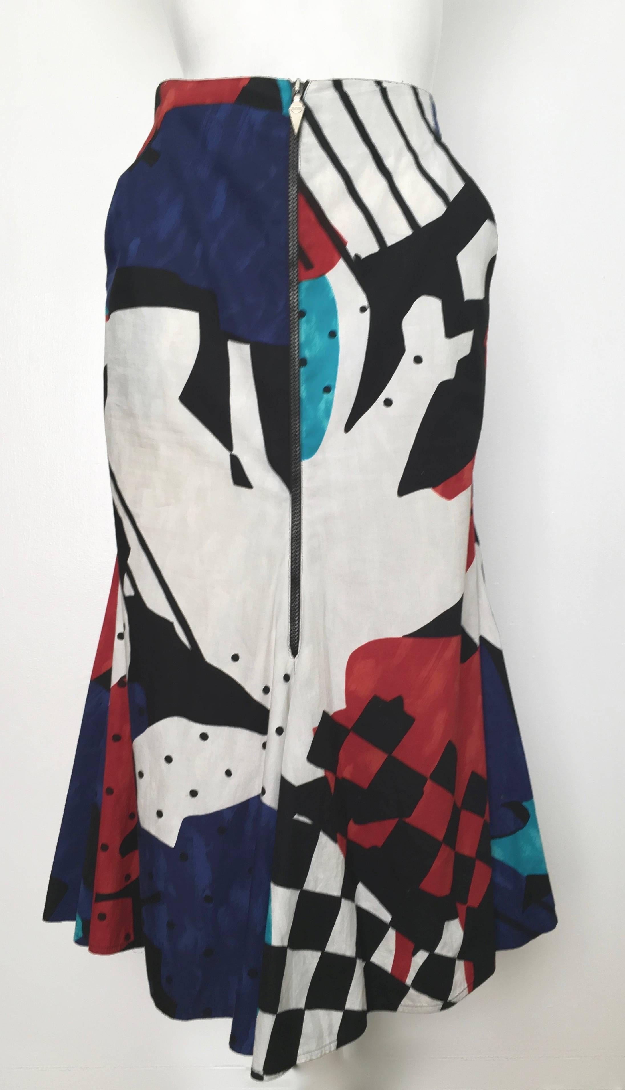 Spazio 1980s Cotton Abstract Pattern Mermaid Skirt with Pockets Size 4. For Sale 6