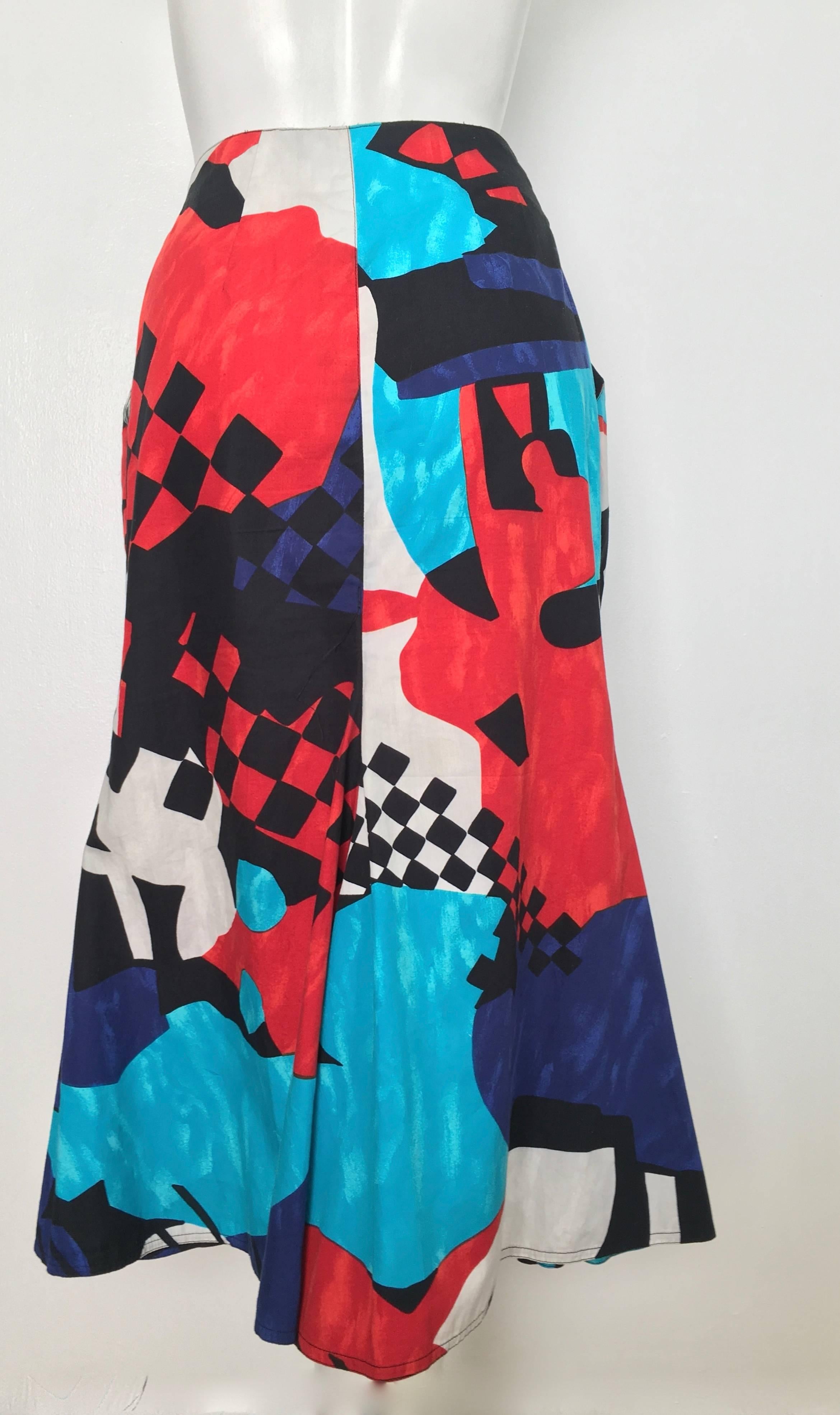 Spazio 1980s Cotton Abstract Pattern Mermaid Skirt with Pockets Size 4. For Sale 7
