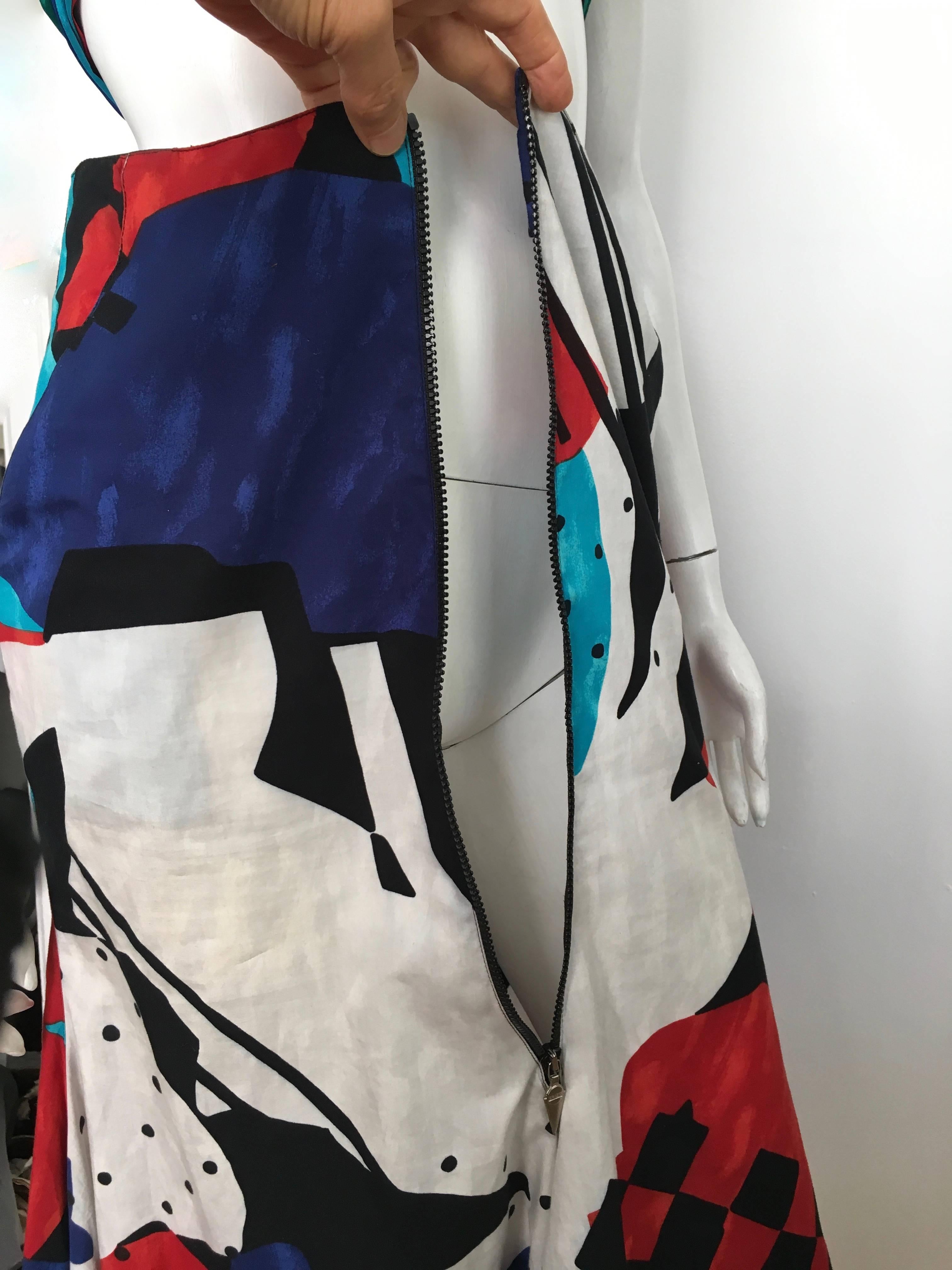 Women's or Men's Spazio 1980s Cotton Abstract Pattern Mermaid Skirt with Pockets Size 4. For Sale