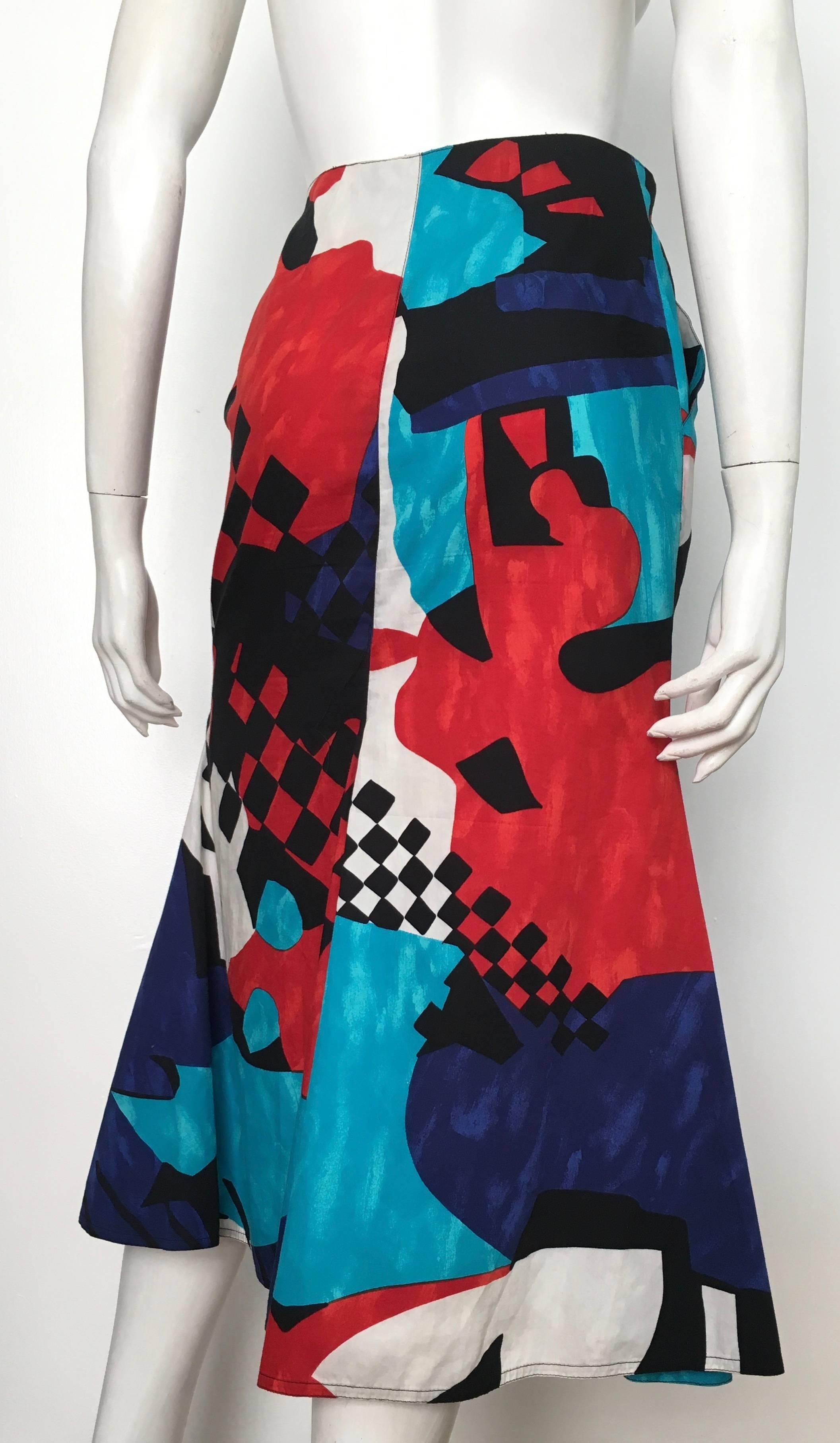 Spazio 1980s Cotton Abstract Pattern Mermaid Skirt with Pockets Size 4. For Sale 2