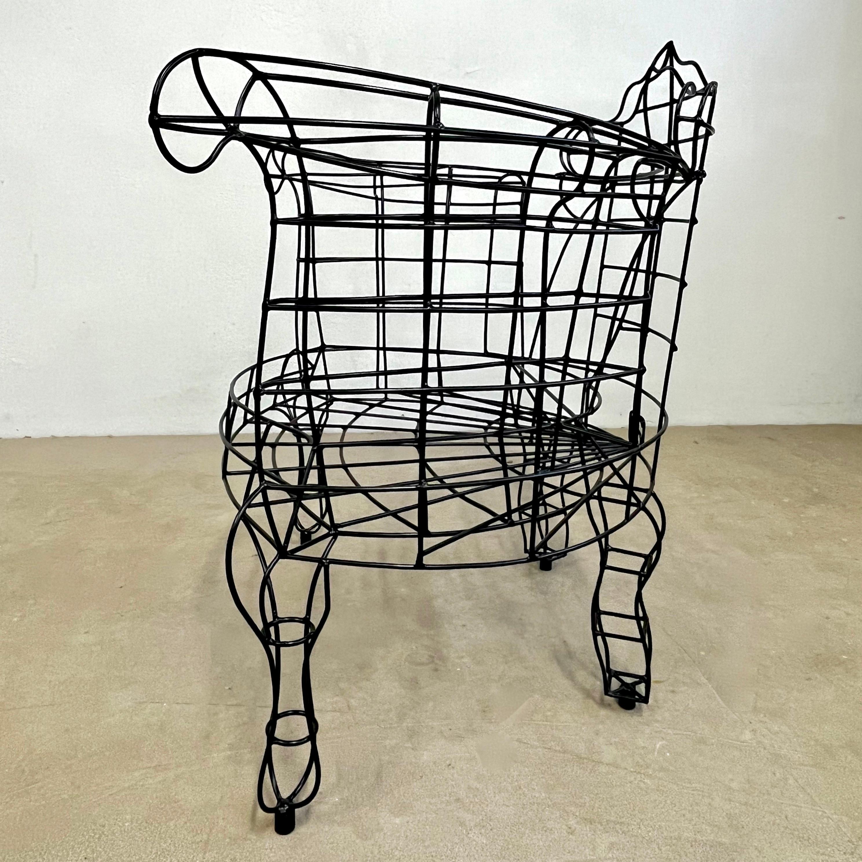 Spazzapan Italian Post-Modern Pop Art Fauteuil en métal noir et assise en tissu en vente 2