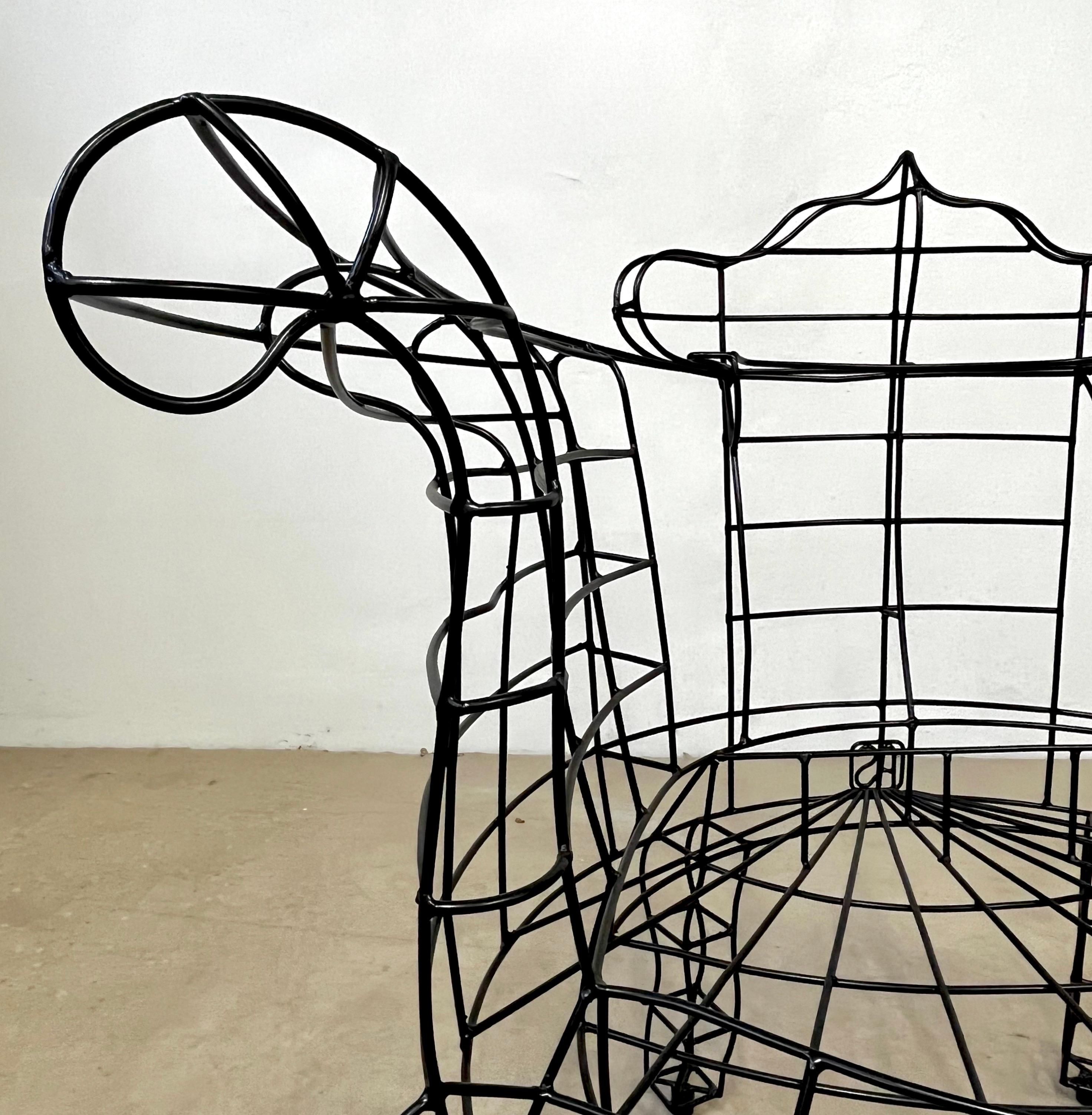 Spazzapan Italian Post-Modern Pop Art Fauteuil en métal noir et assise en tissu en vente 4