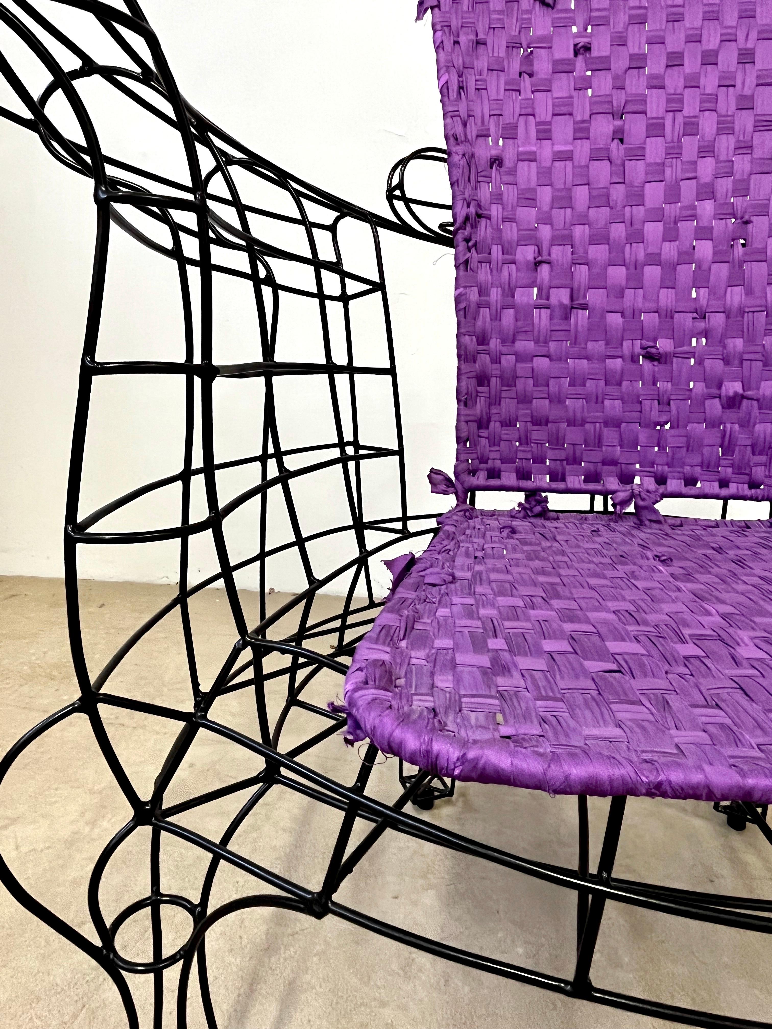 Spazzapan Italian Post-Modern Pop Art Black Metal Armchair And Fabric Seat Cover In Good Condition For Sale In New York, NY
