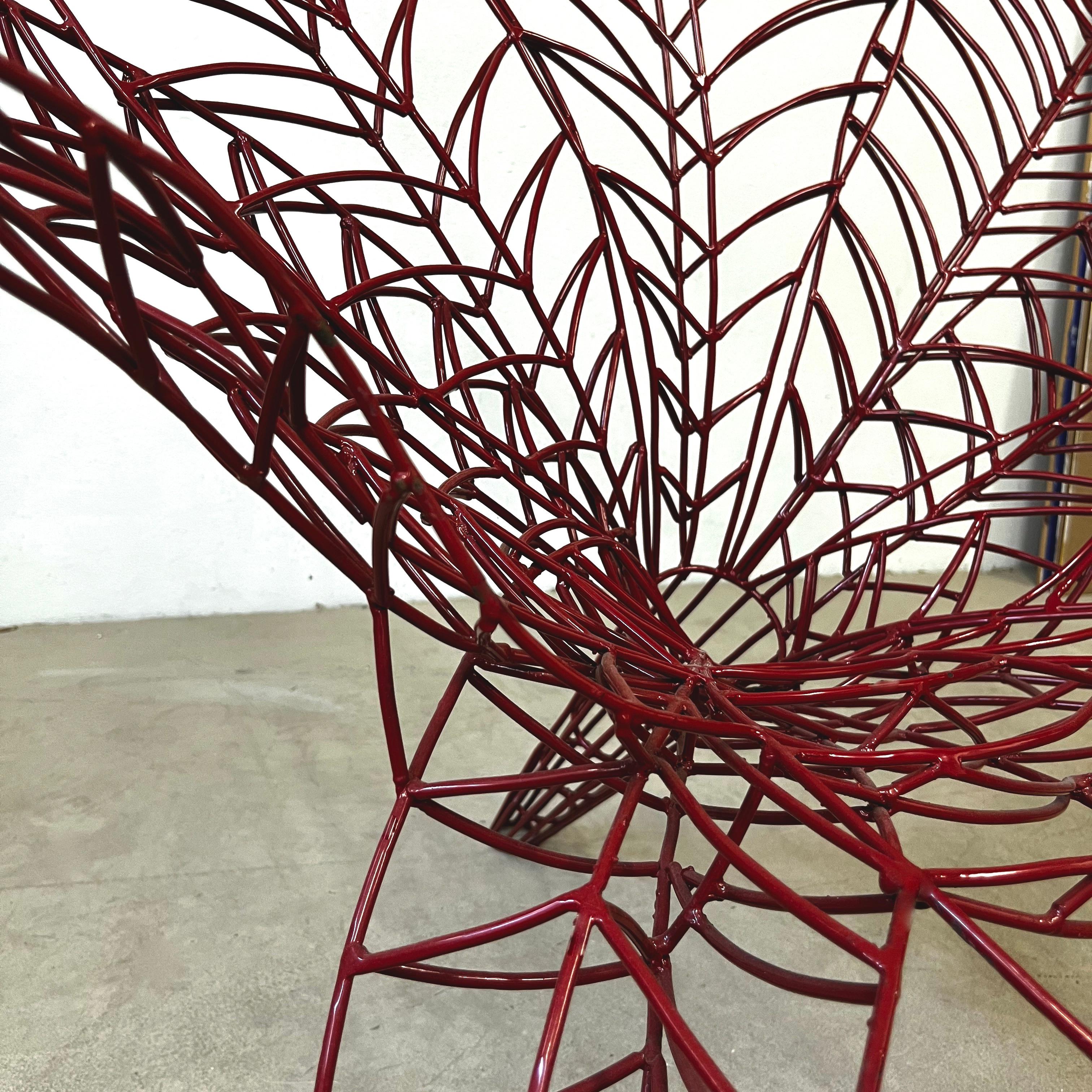 Spazzapan Italian Post-Modern Pop Art Burgundy Flower Metal Sculpture Armchair For Sale 6