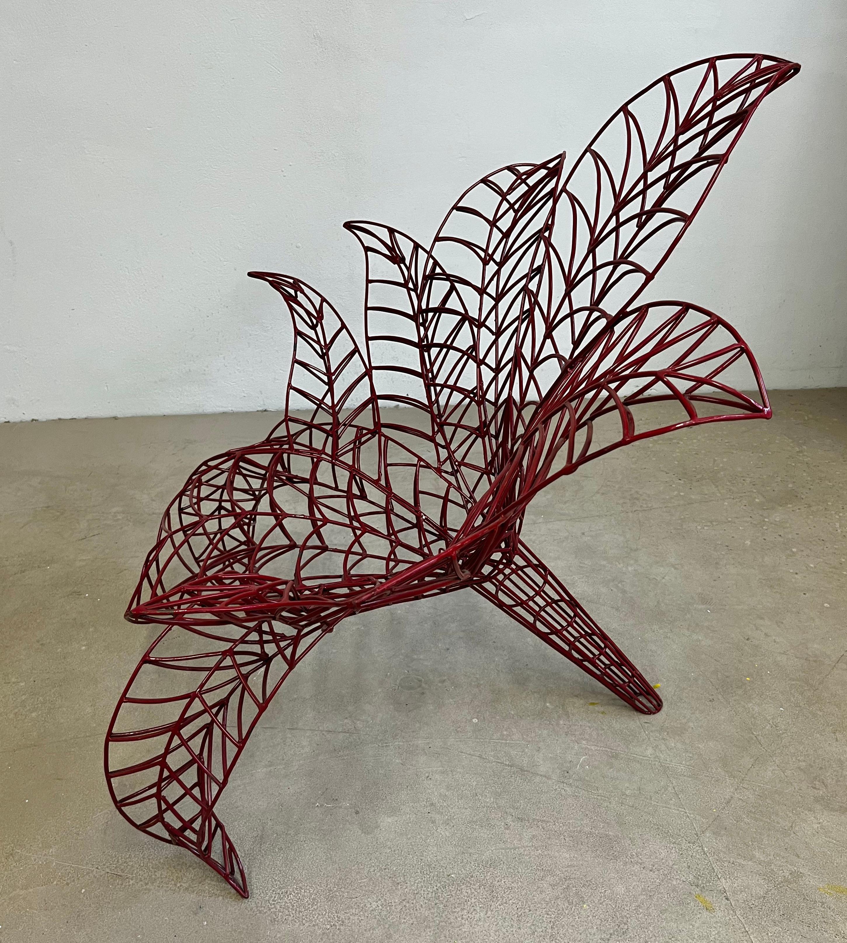 Spazzapan Italian Post-Modern Pop Art Burgundy Flower Metal Sculpture Armchair For Sale 8
