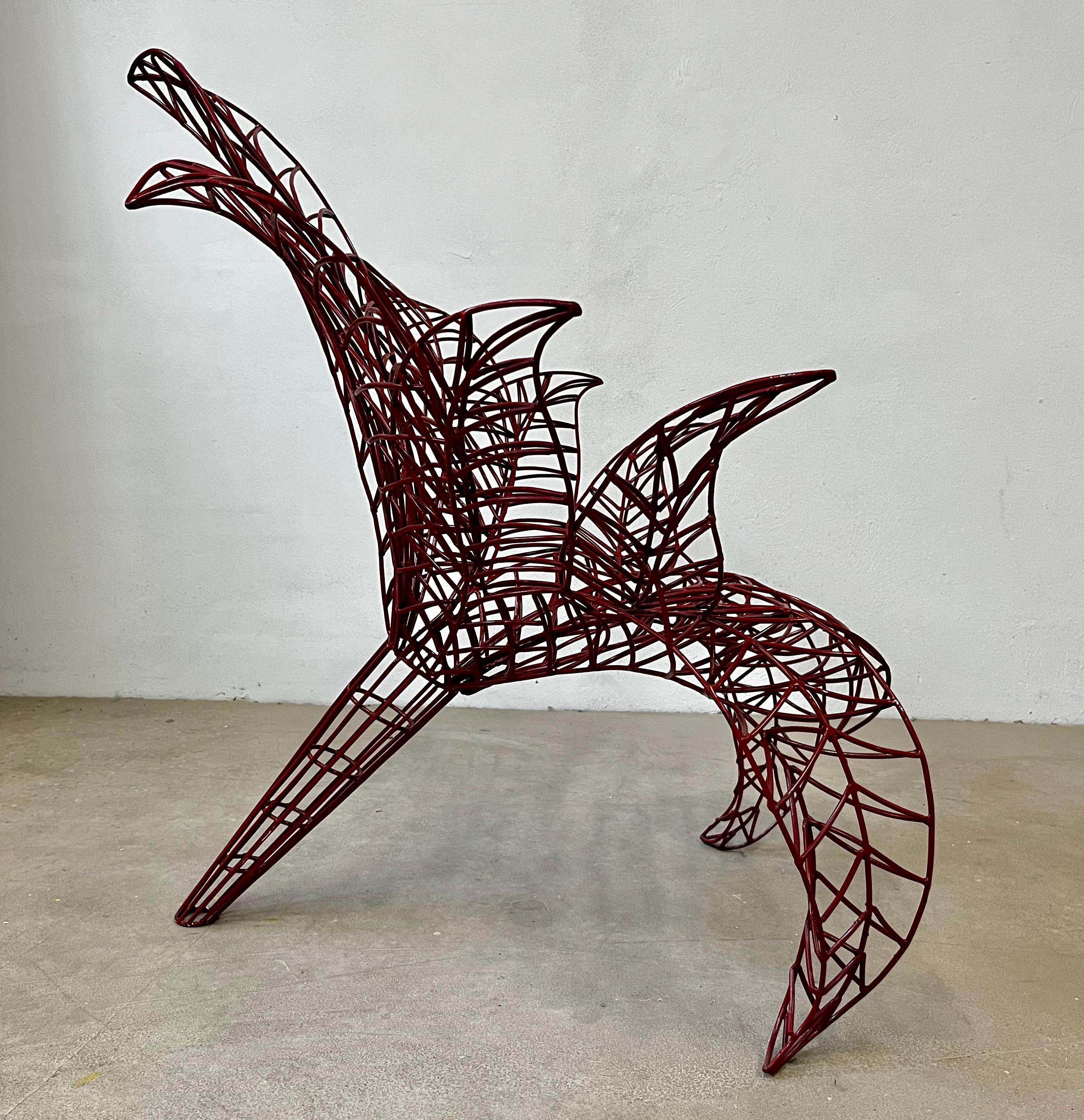 Contemporary Spazzapan Italian Post-Modern Pop Art Burgundy Flower Metal Sculpture Armchair For Sale