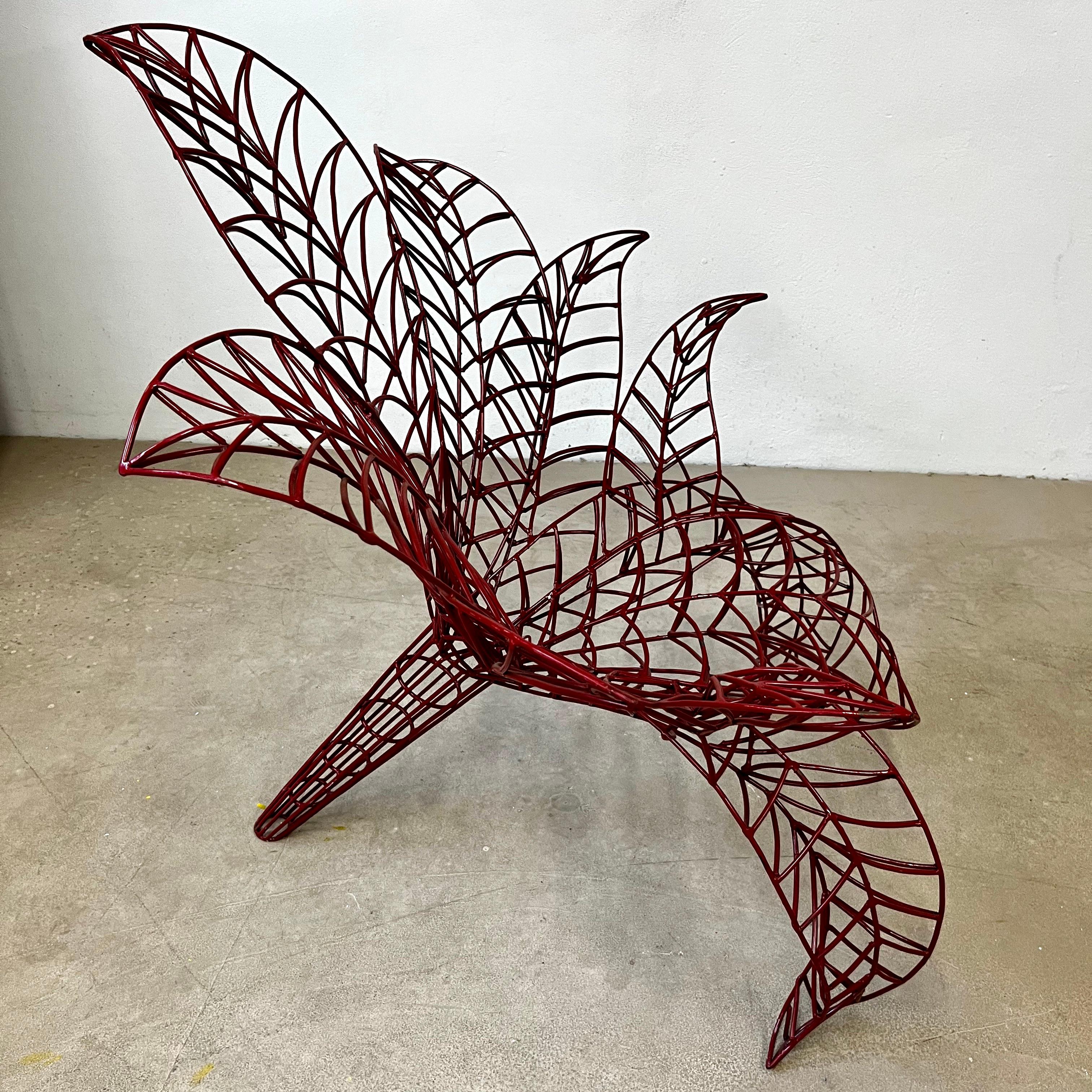 Spazzapan Italian Post-Modern Pop Art Burgundy Flower Metal Sculpture Armchair For Sale 1