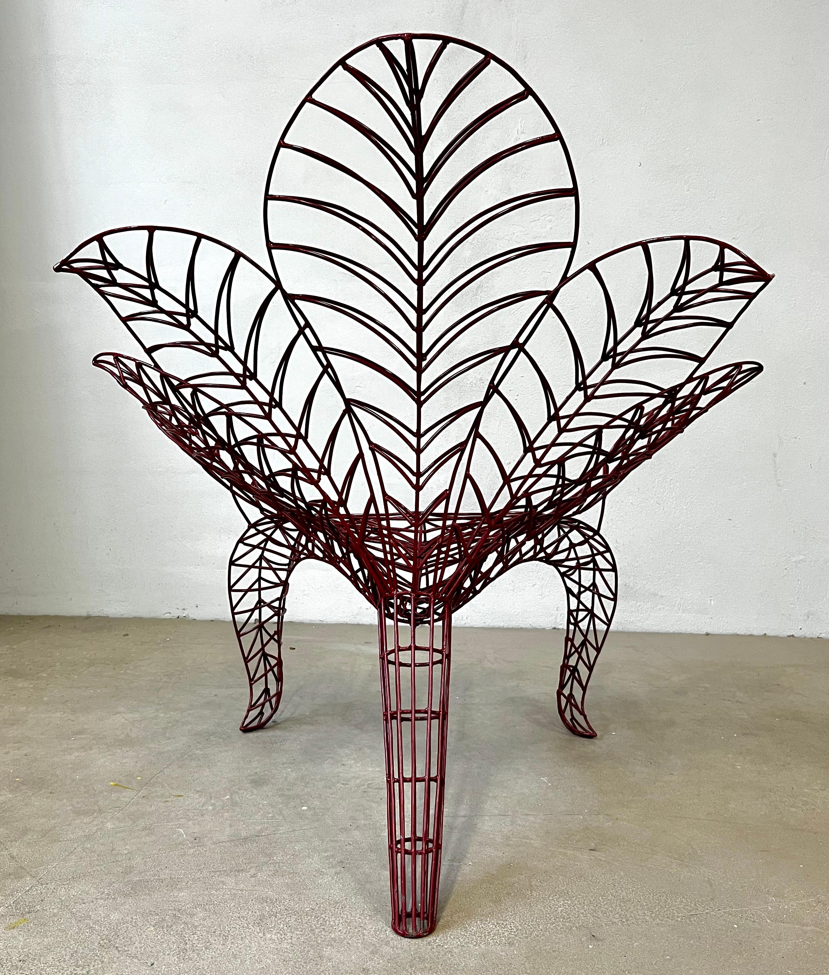 Spazzapan Italian Post-Modern Pop Art Burgundy Flower Metal Sculpture Armchair For Sale 3