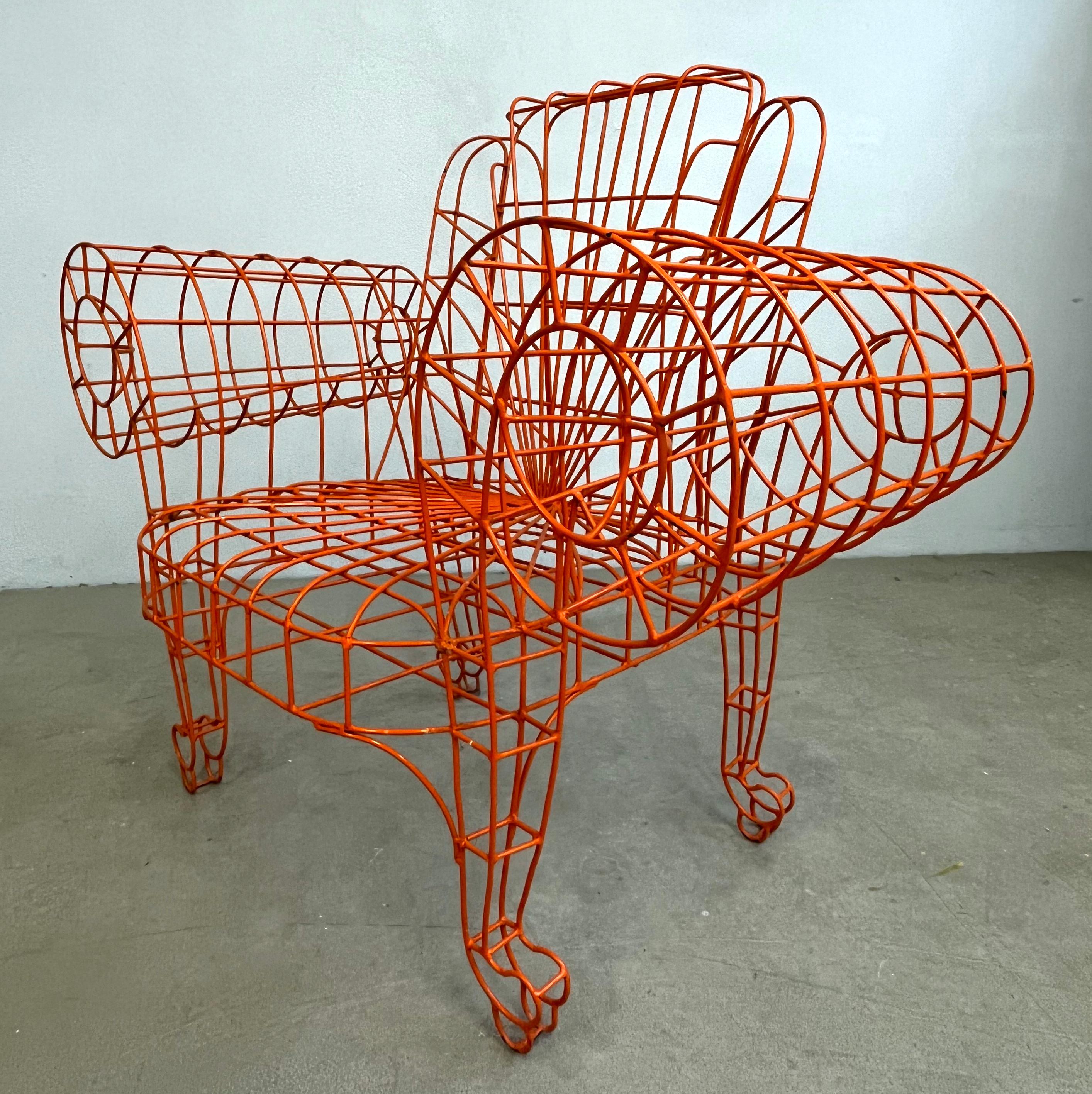 Spazzapan Italian Post-Modern Pop Art Orange Metal Sculpture Throne Armchair For Sale 5