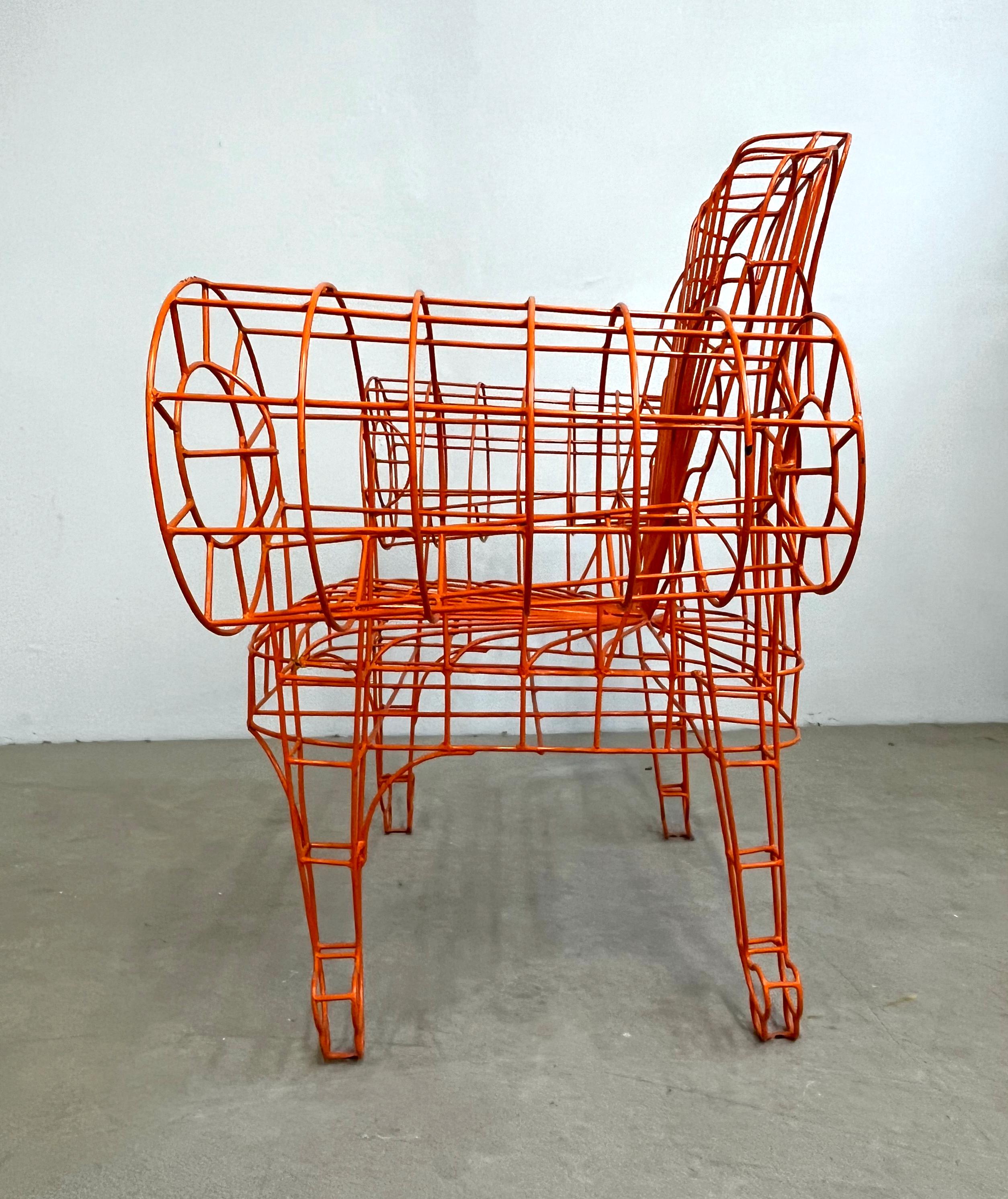 Hand-Crafted Spazzapan Italian Post-Modern Pop Art Orange Metal Sculpture Throne Armchair For Sale