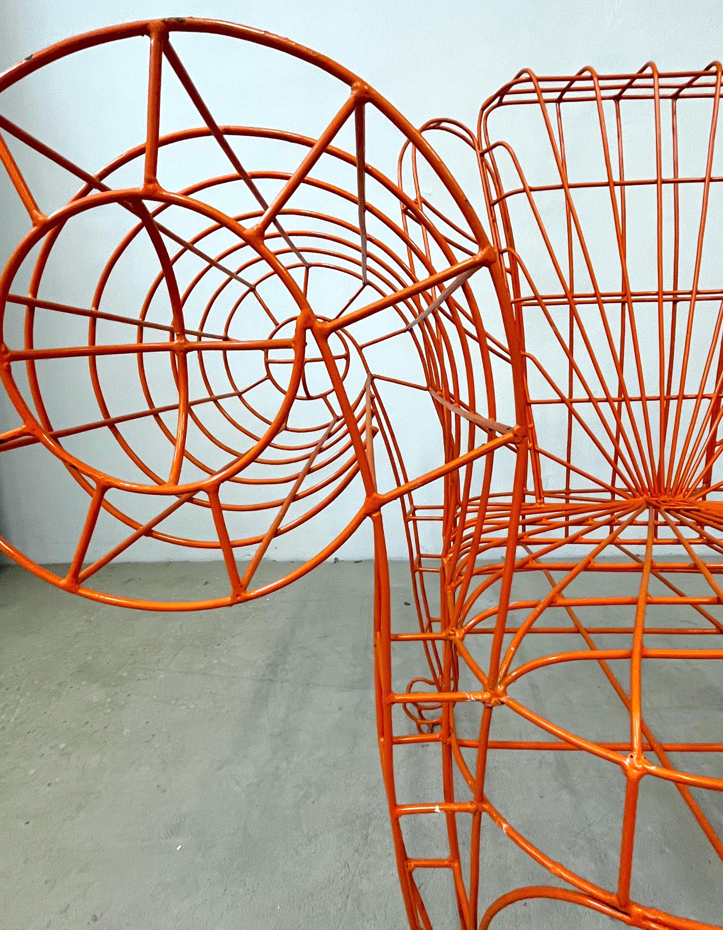 Spazzapan Italian Post-Modern Pop Art Orange Metal Sculpture Throne Armchair For Sale 3