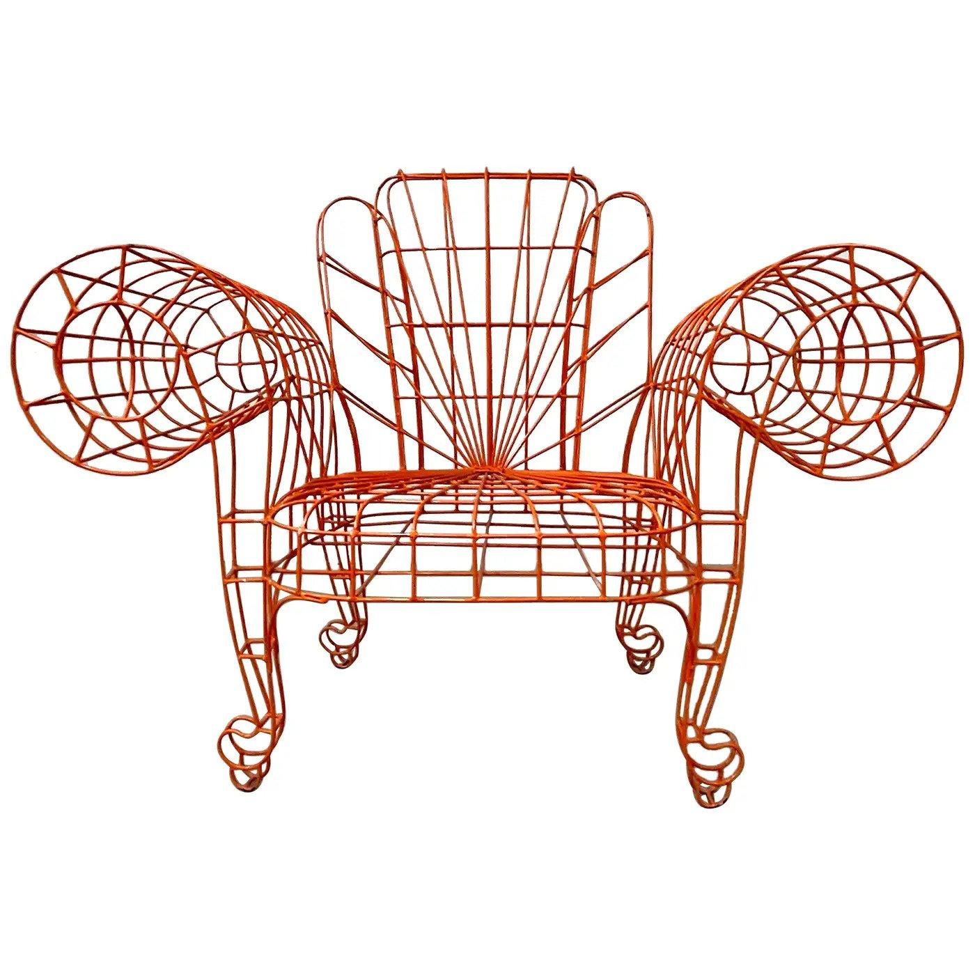 Spazzapan Italian Post-Modern Pop Art Orange Metal Sculpture Throne Armchair For Sale