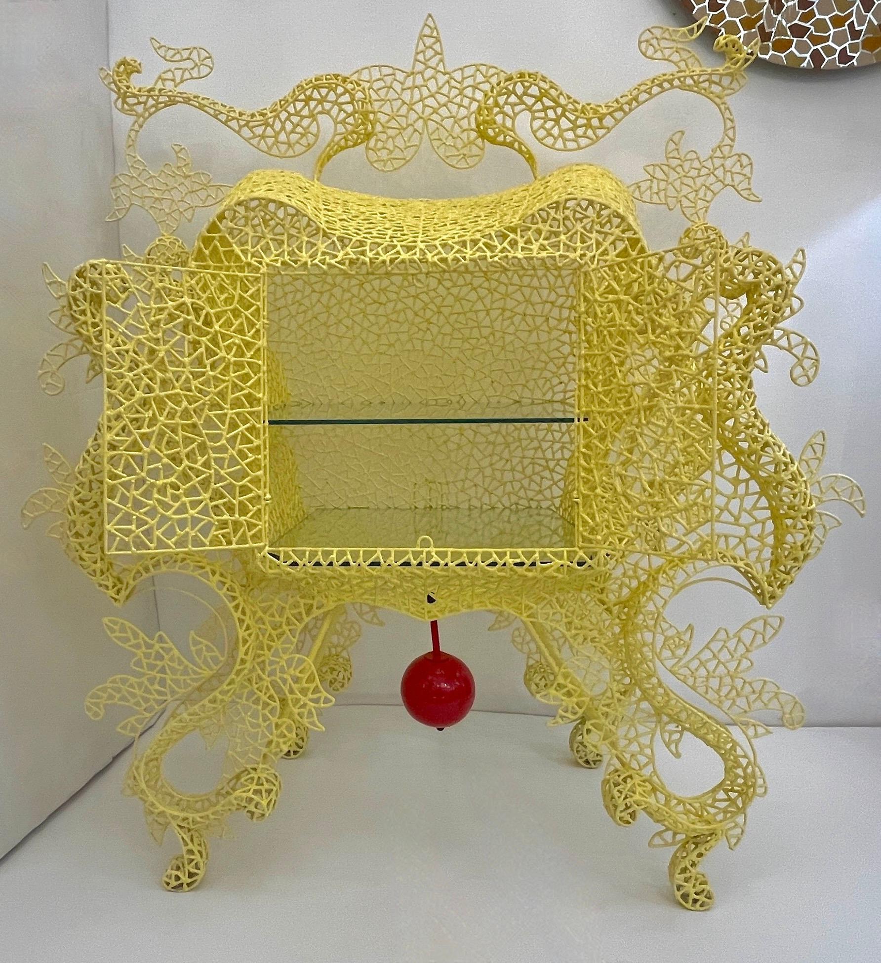 Spazzapan Italian Post-Modern Pop Art Yellow Baroque Metal Sculpture Cabinet For Sale 6