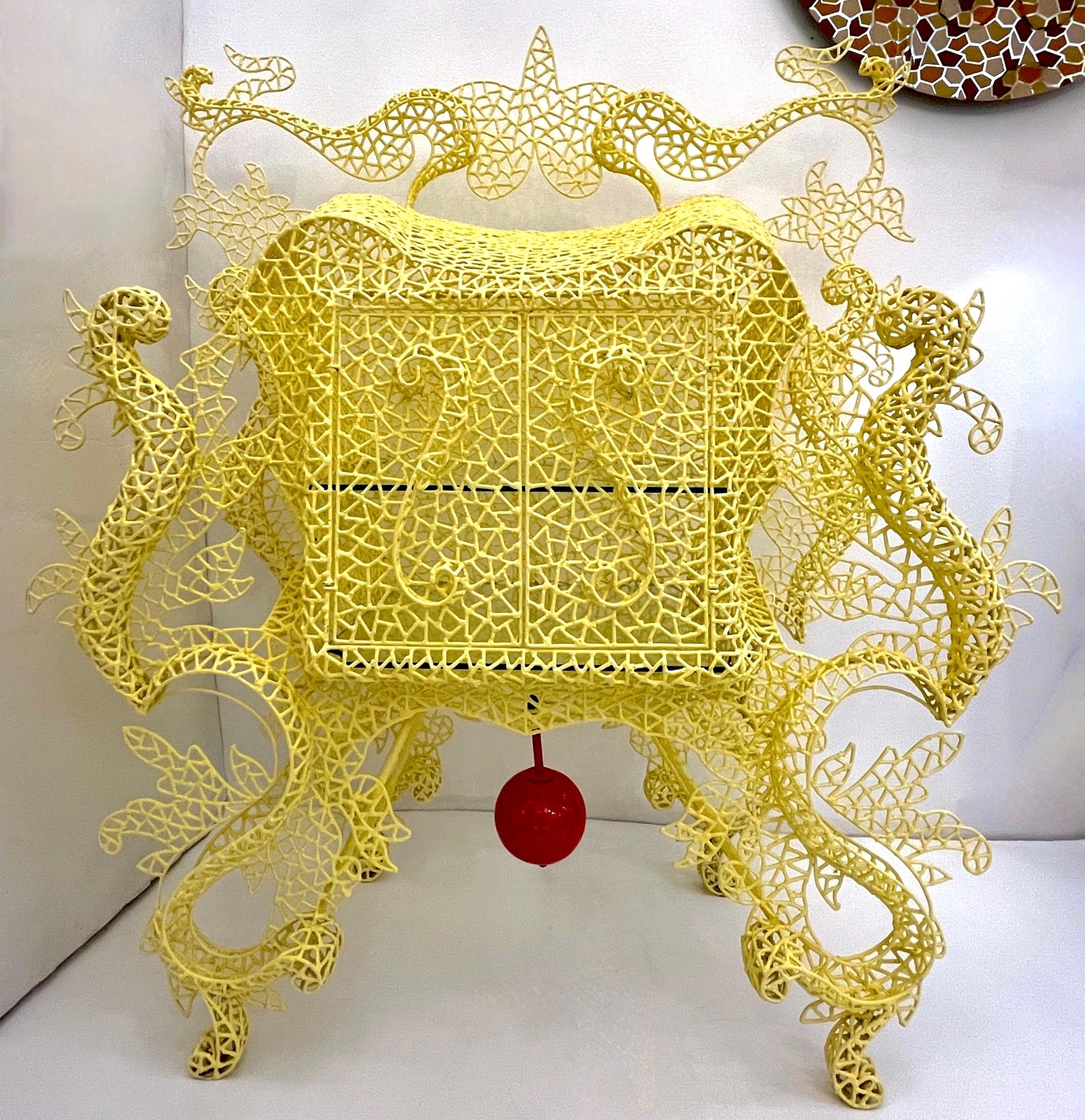 Spazzapan Italian Post-Modern Pop Art Yellow Baroque Metal Sculpture Cabinet For Sale 7