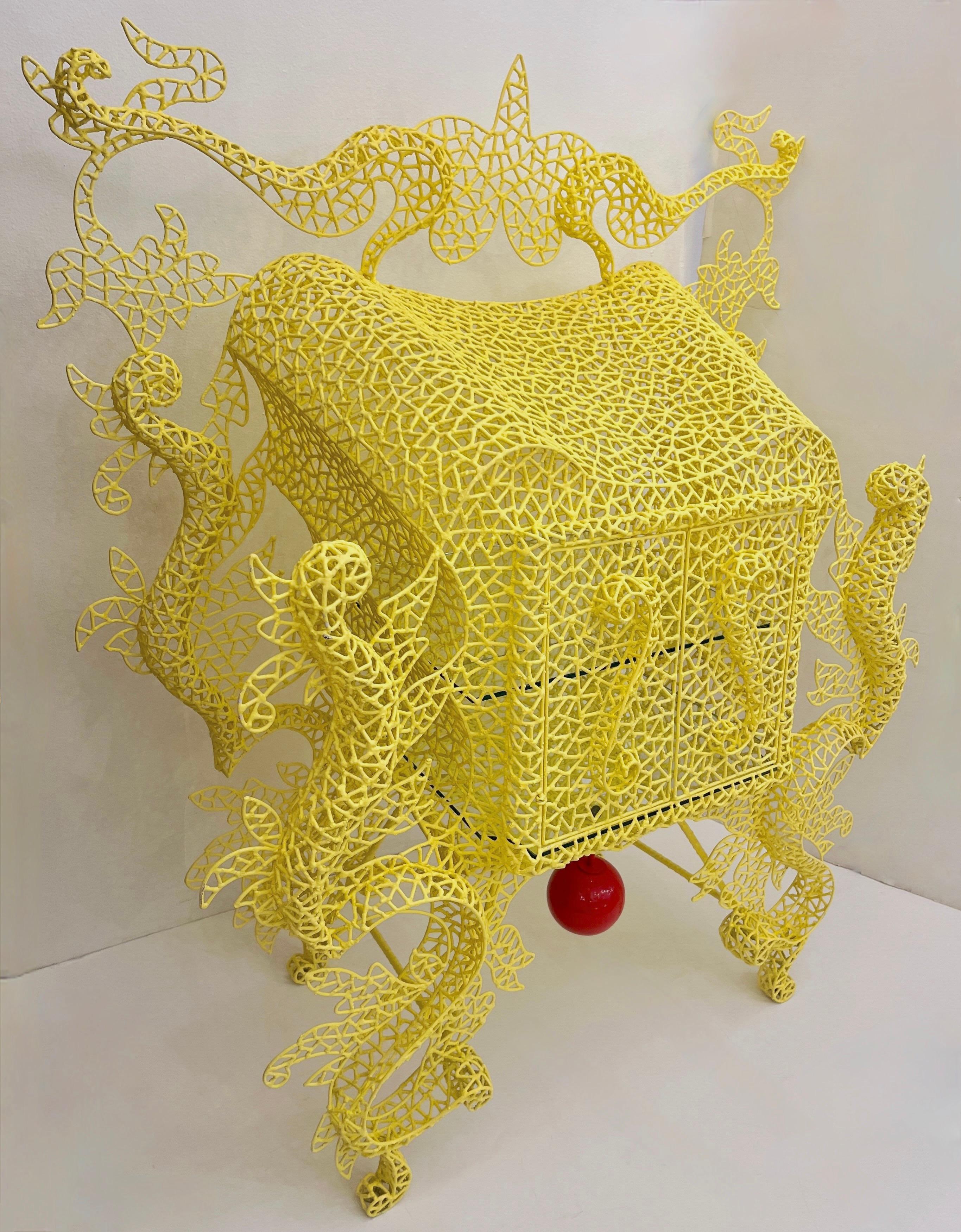 Spazzapan Italian Post-Modern Pop Art Yellow Baroque Metal Sculpture Cabinet For Sale 10