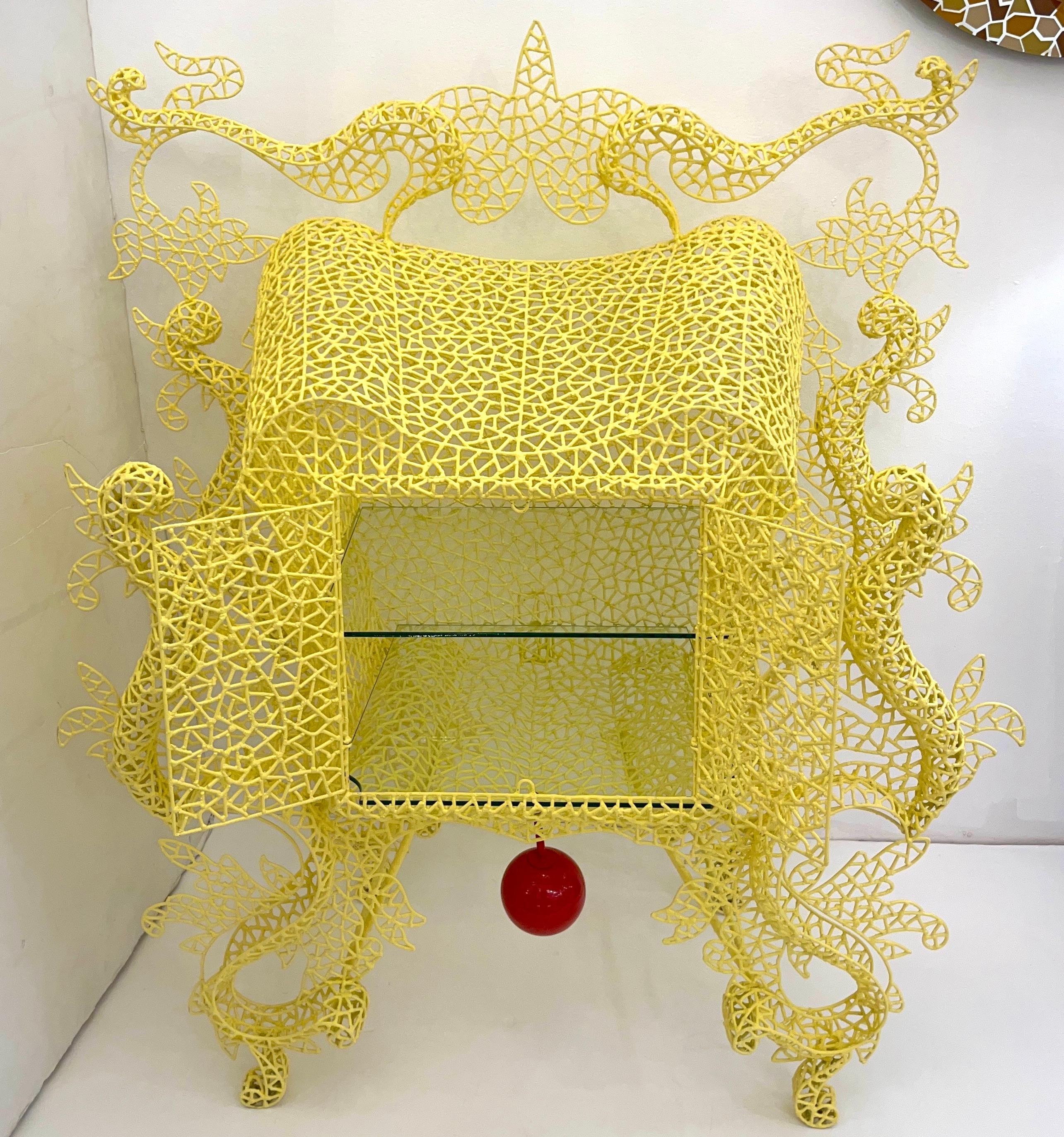 Hand-Crafted Spazzapan Italian Post-Modern Pop Art Yellow Baroque Metal Sculpture Cabinet For Sale
