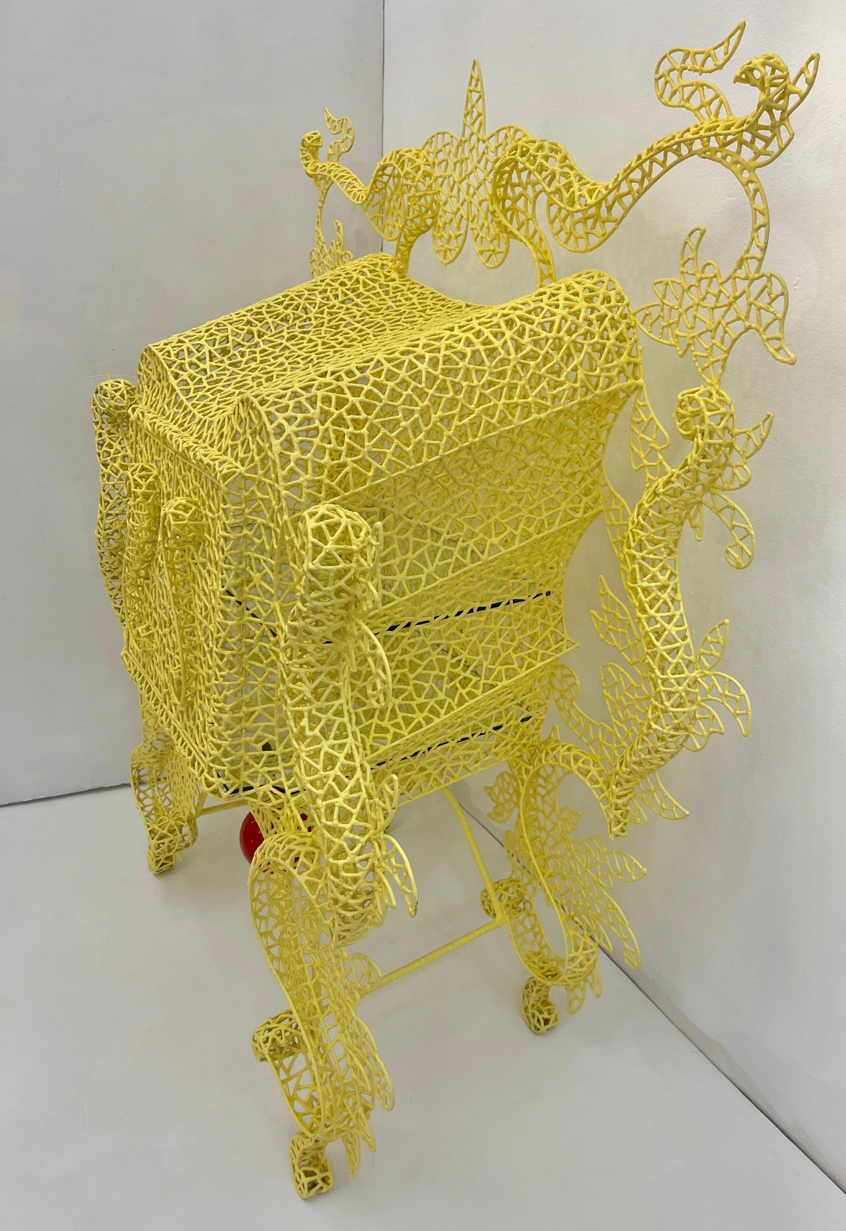 Spazzapan Italian Post-Modern Pop Art Yellow Baroque Metal Sculpture Cabinet In Good Condition For Sale In New York, NY