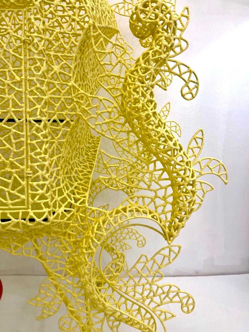 Contemporary Spazzapan Italian Post-Modern Pop Art Yellow Baroque Metal Sculpture Cabinet For Sale