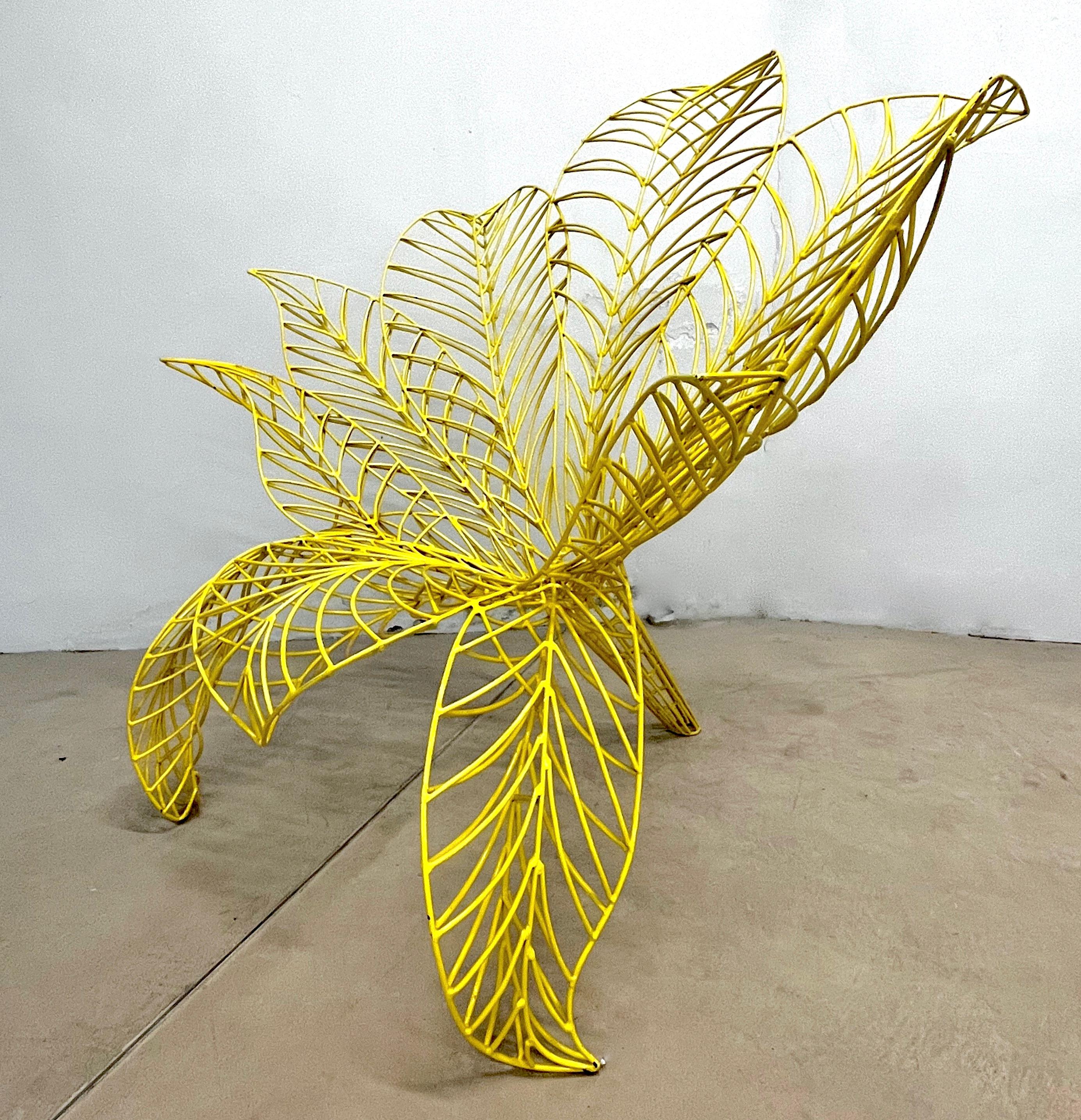 Spazzapan Italian Post-Modern Pop Art Yellow Flower Metal Sculpture Armchair For Sale 5