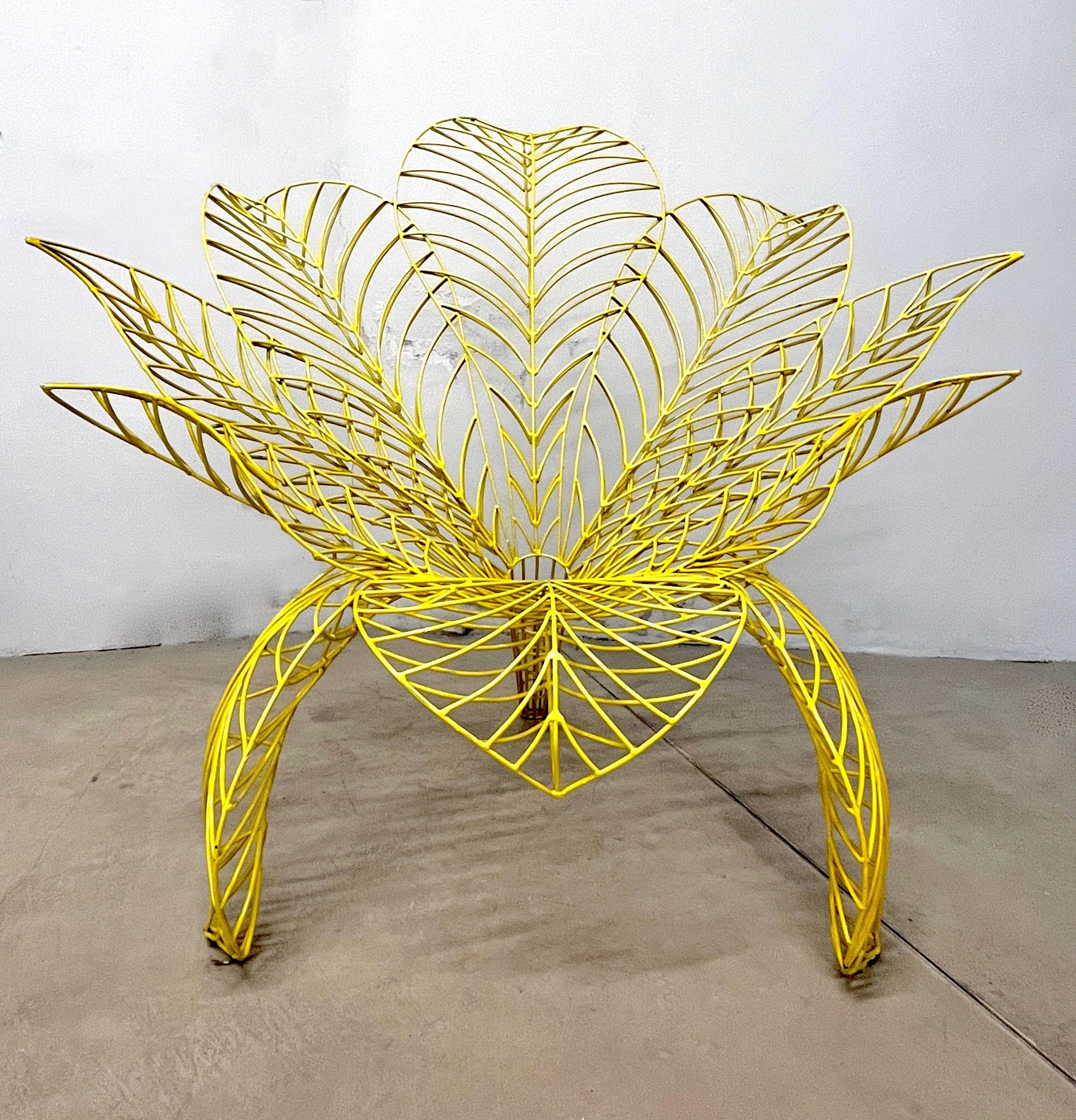 Spazzapan Italian Post-Modern Pop Art Yellow Flower Metal Sculpture Armchair For Sale 6