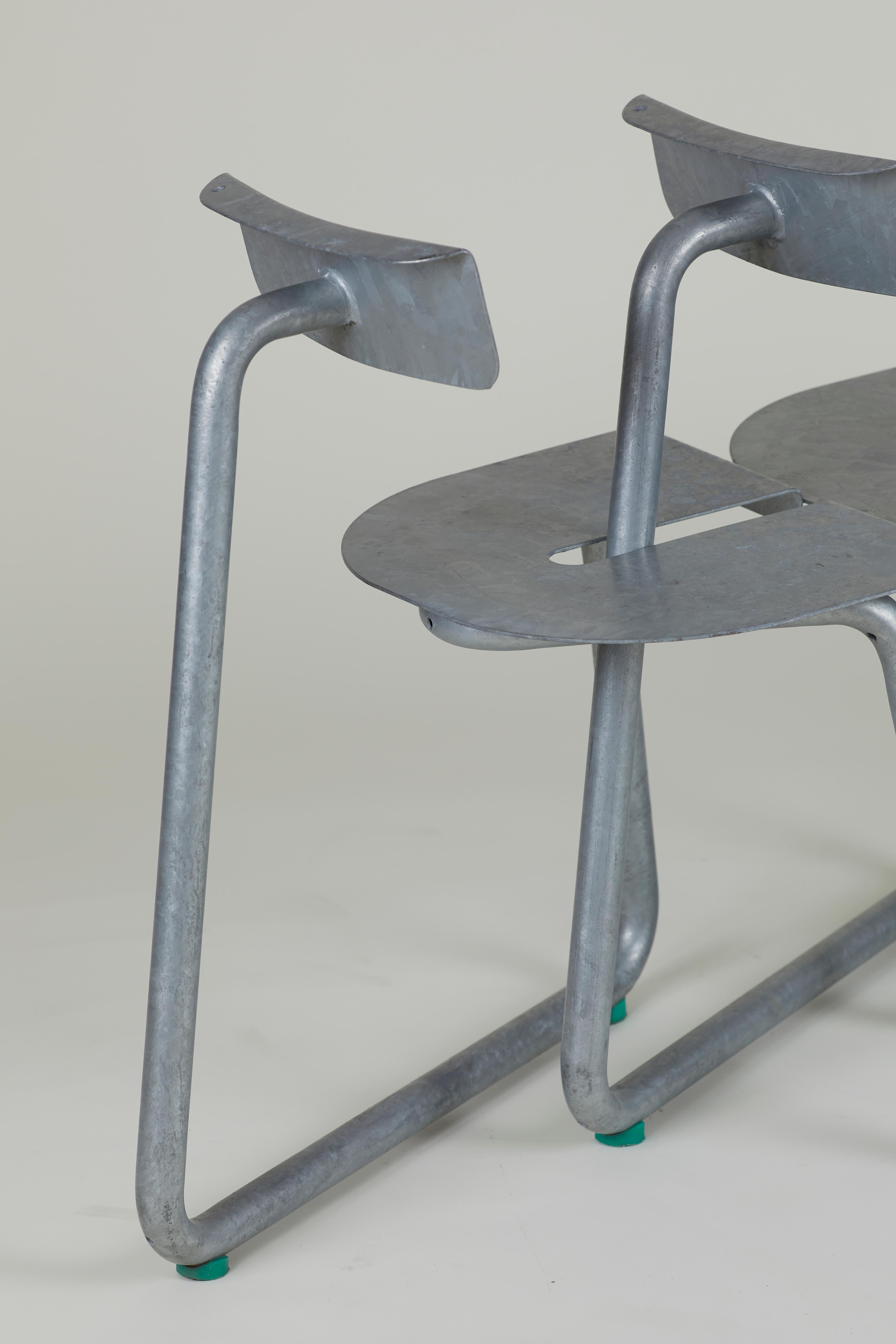 SPC Chairs by Thomas Serruys in galvanized steel  In Good Condition For Sale In MONTREUIL, FR