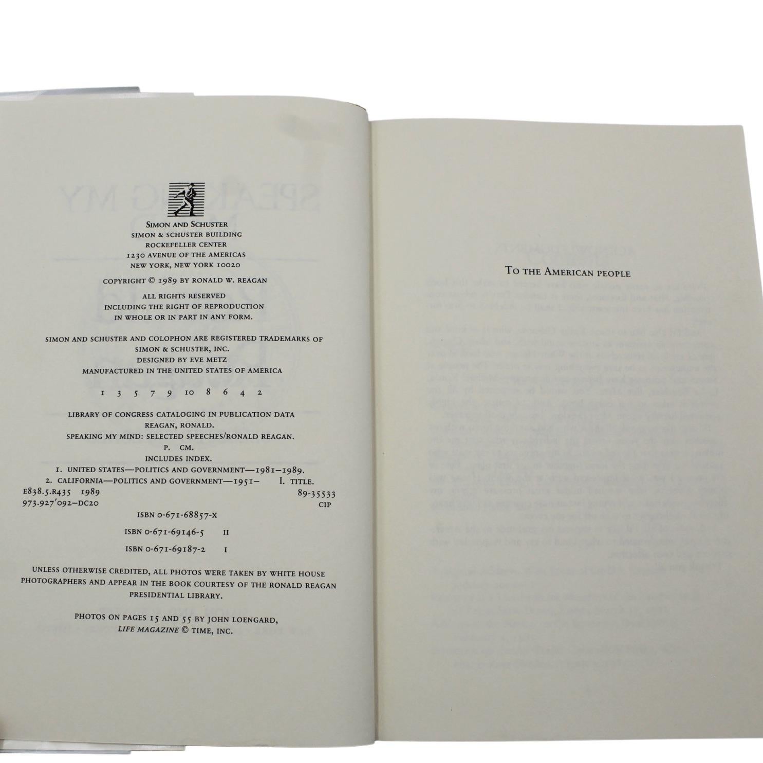 Speaking My Mind: Selected Speeches, Signed by Ronald Reagan, First Edition For Sale 1
