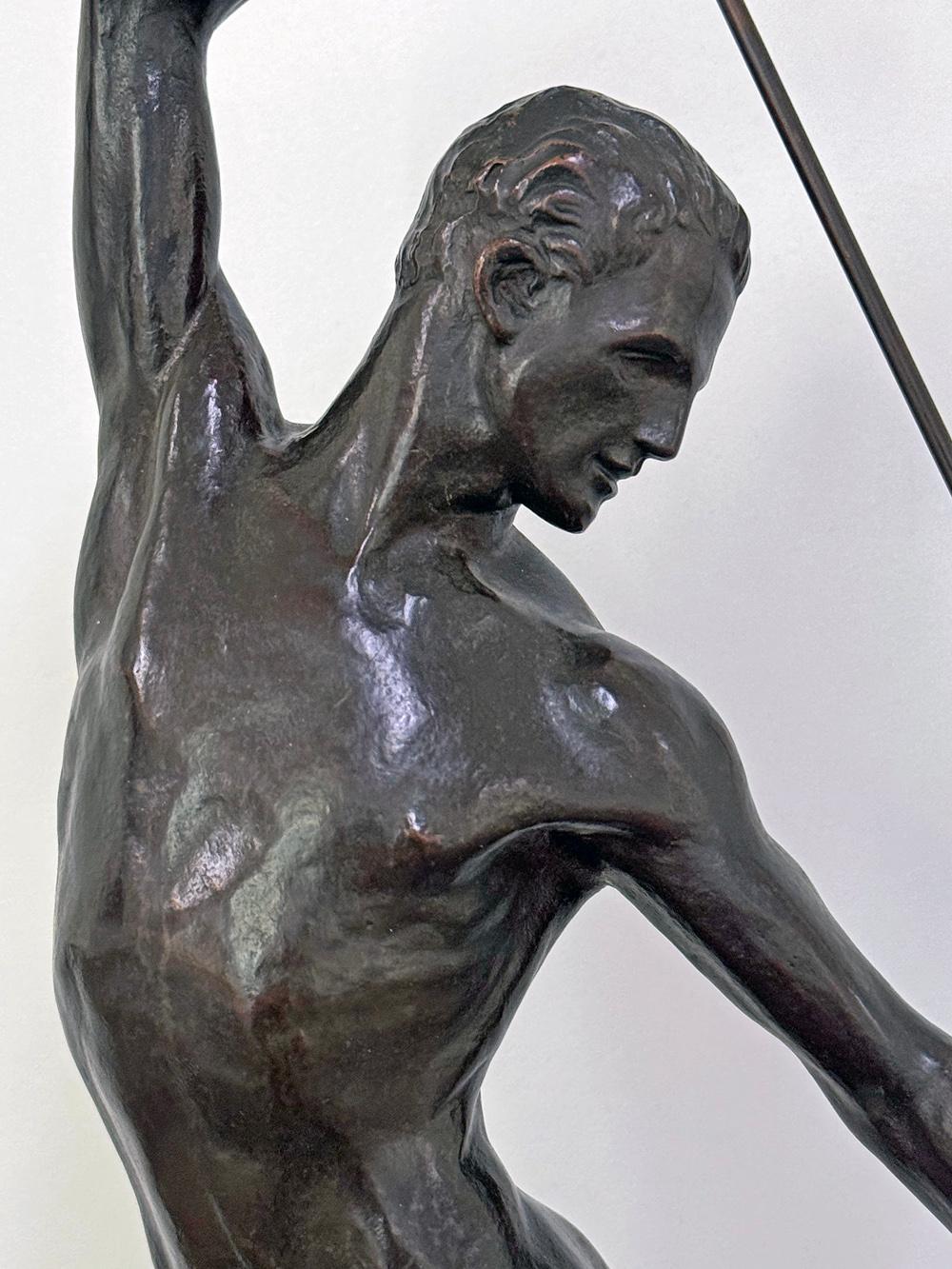 Art déco « Danseuse de printemps », spectaculaire, bronze rare avec nu masculin de Brenda Putnam en vente