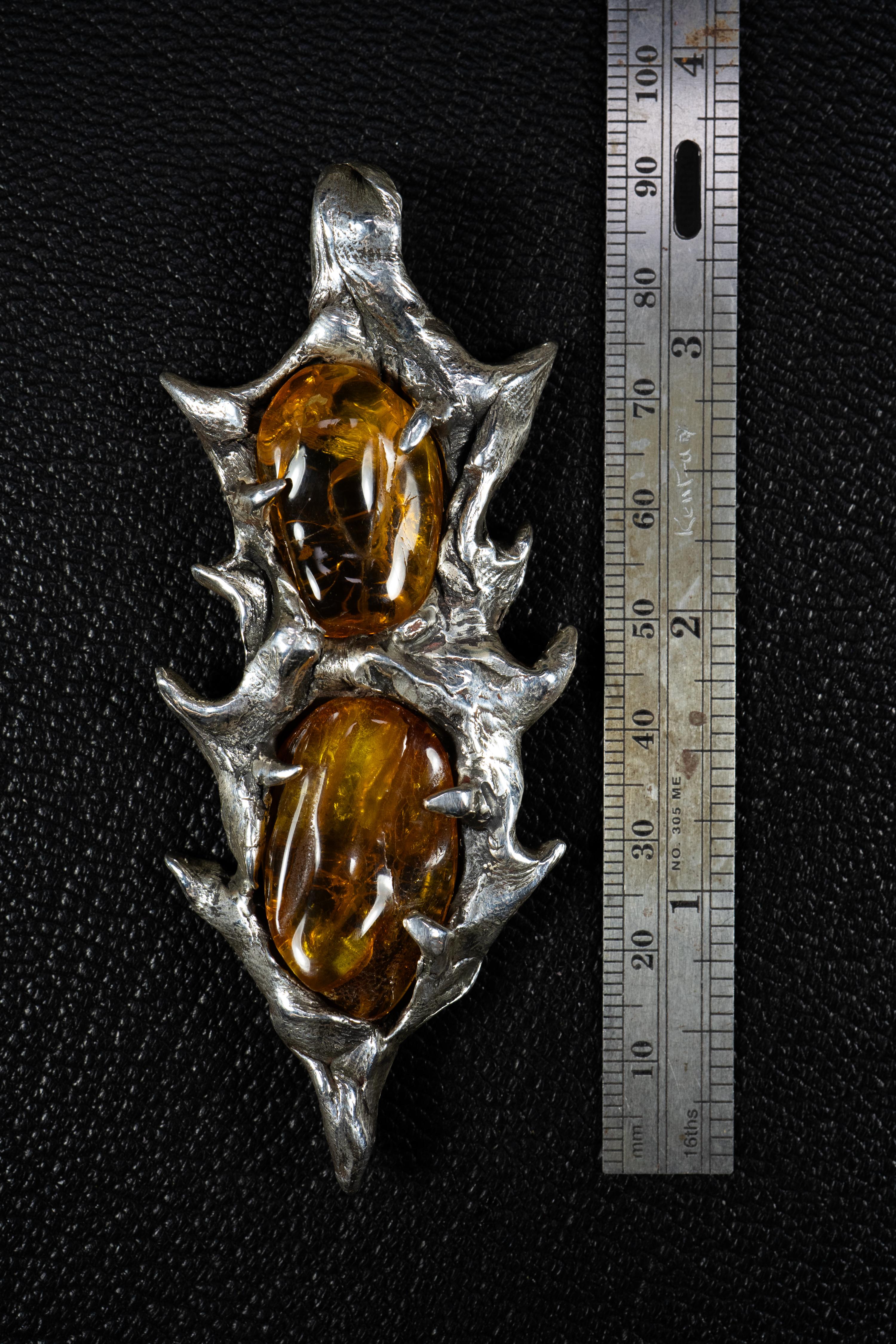 Contemporary Spear of Immortality (Baltic Amber, Sterling Silver Pendant) by Ken Fury For Sale